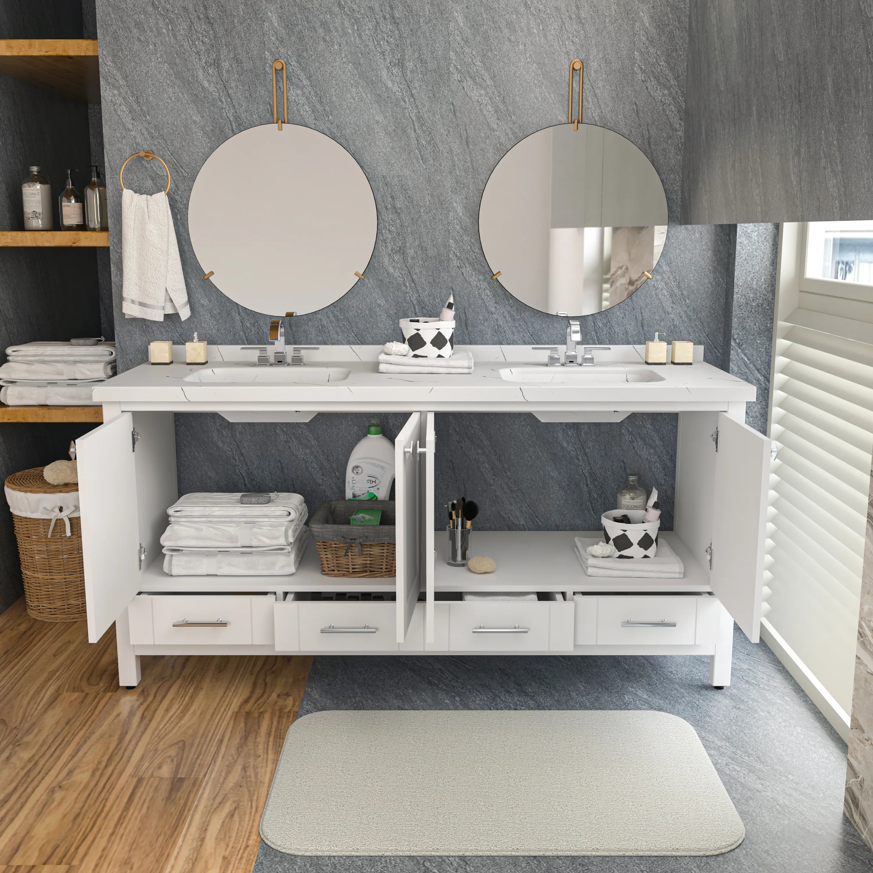 Kardelen 71'' Wide Free-standing Double Bathroom Vanity with Engineered Marble Vanity Top