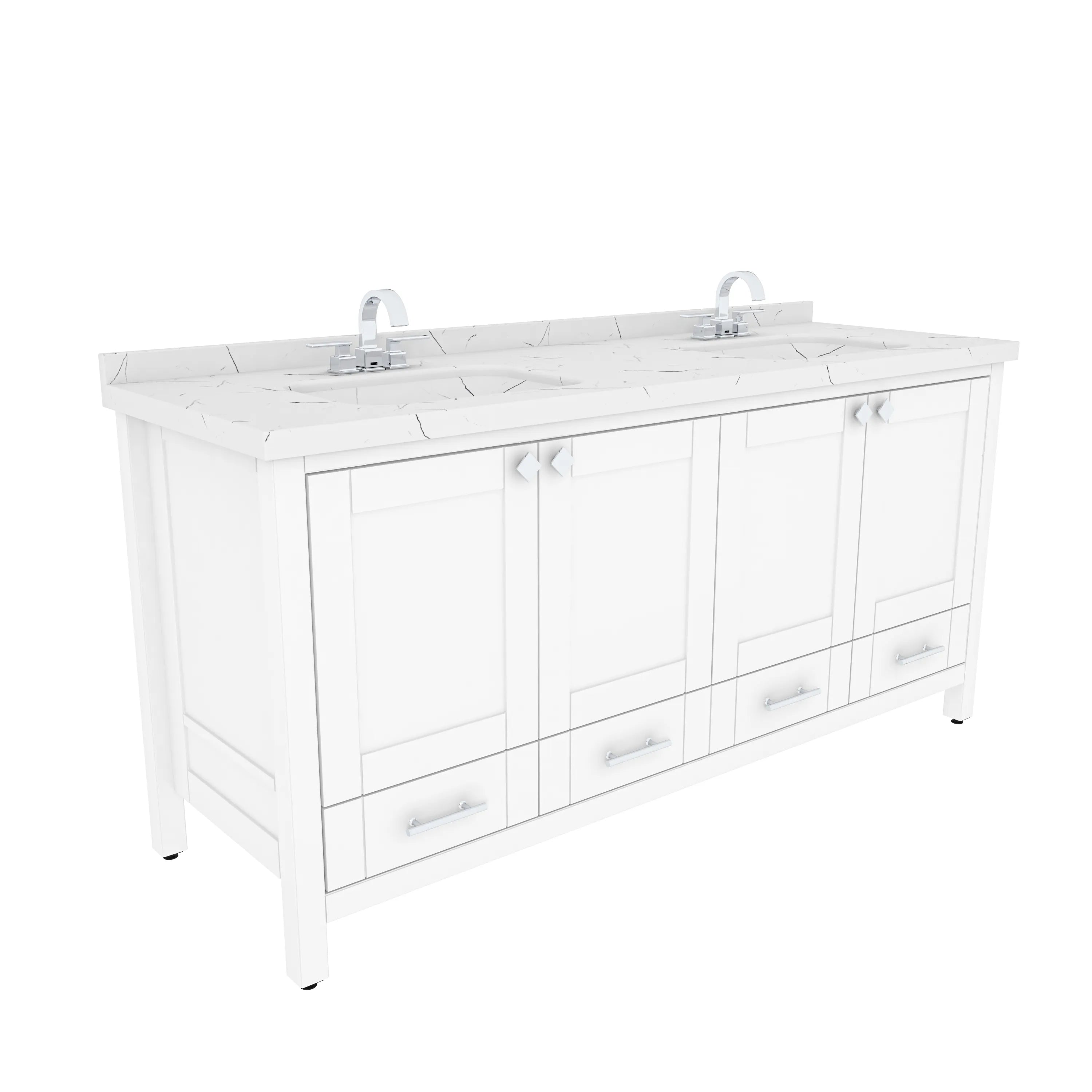 Kardelen 71'' Wide Free-standing Double Bathroom Vanity with Engineered Marble Vanity Top