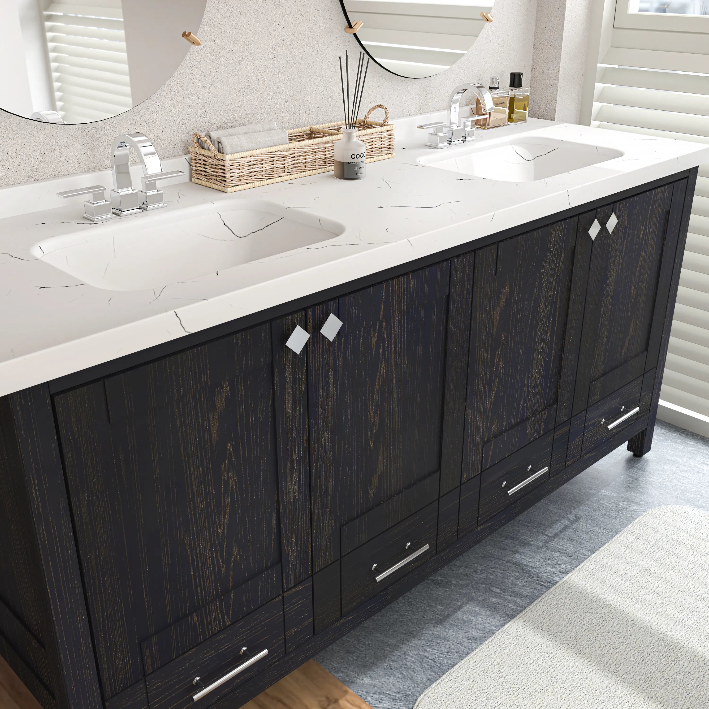 Kardelen 71'' Wide Free-standing Double Bathroom Vanity with Engineered Marble Vanity Top