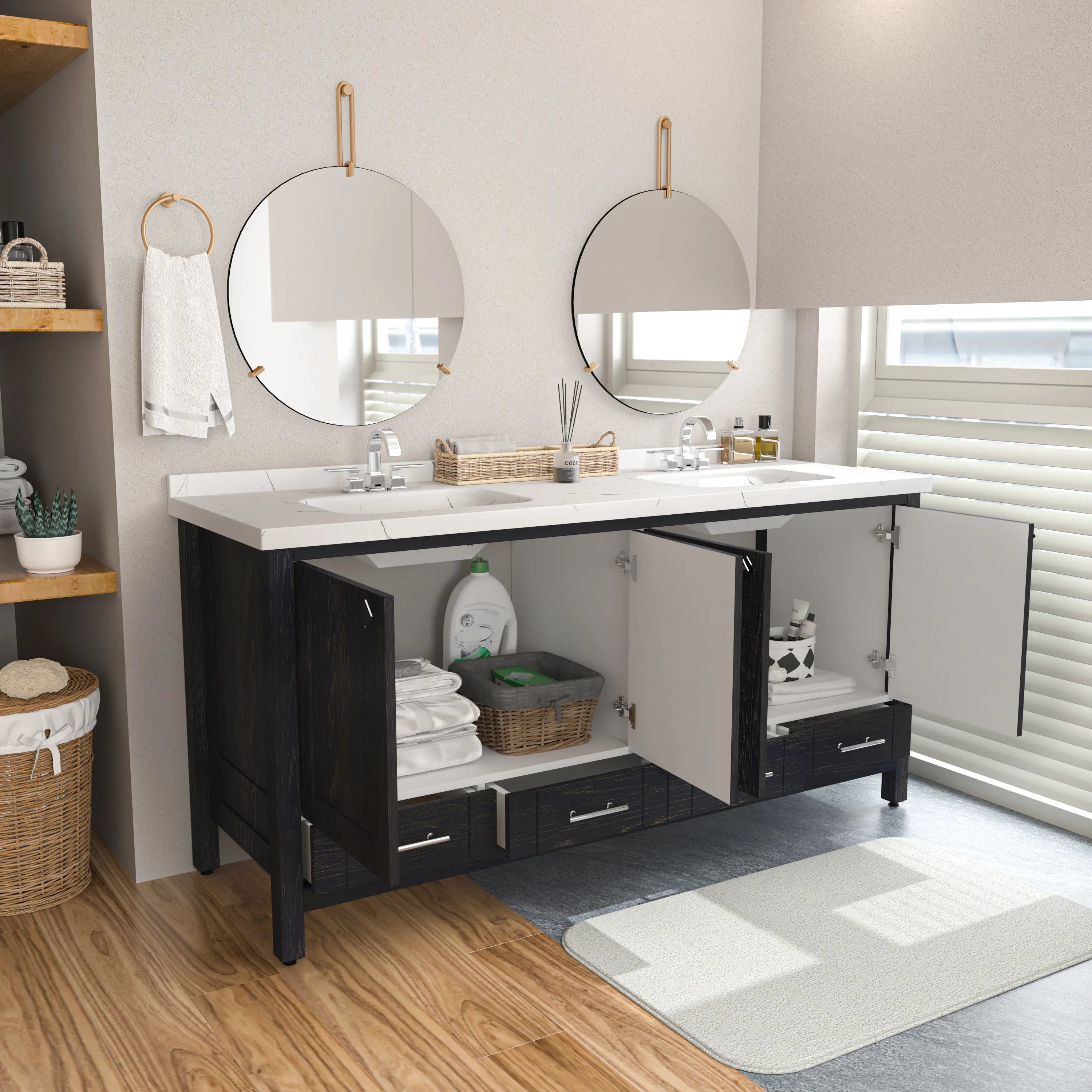 Kardelen 71'' Wide Free-standing Double Bathroom Vanity with Engineered Marble Vanity Top