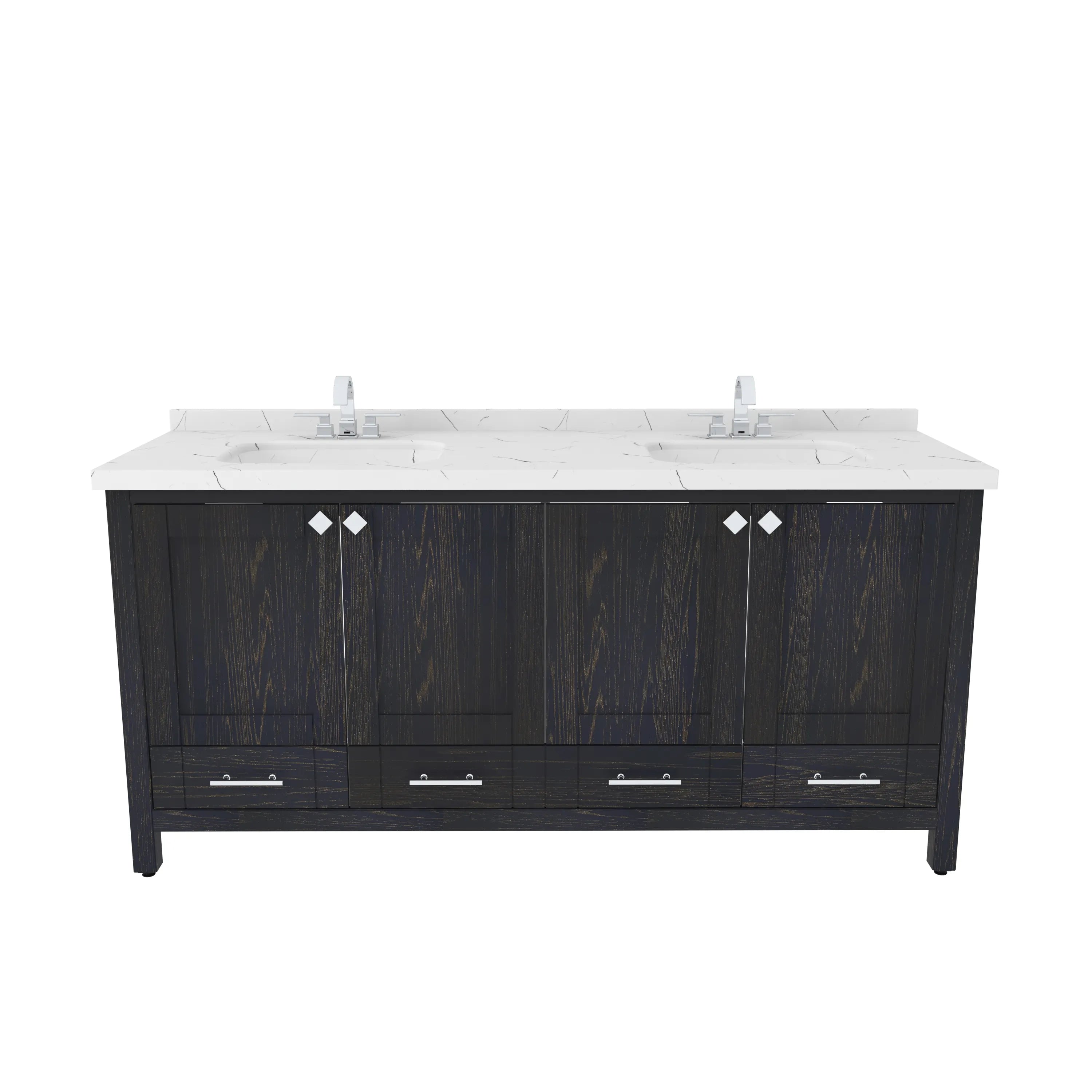 Kardelen 71'' Wide Free-standing Double Bathroom Vanity with Engineered Marble Vanity Top