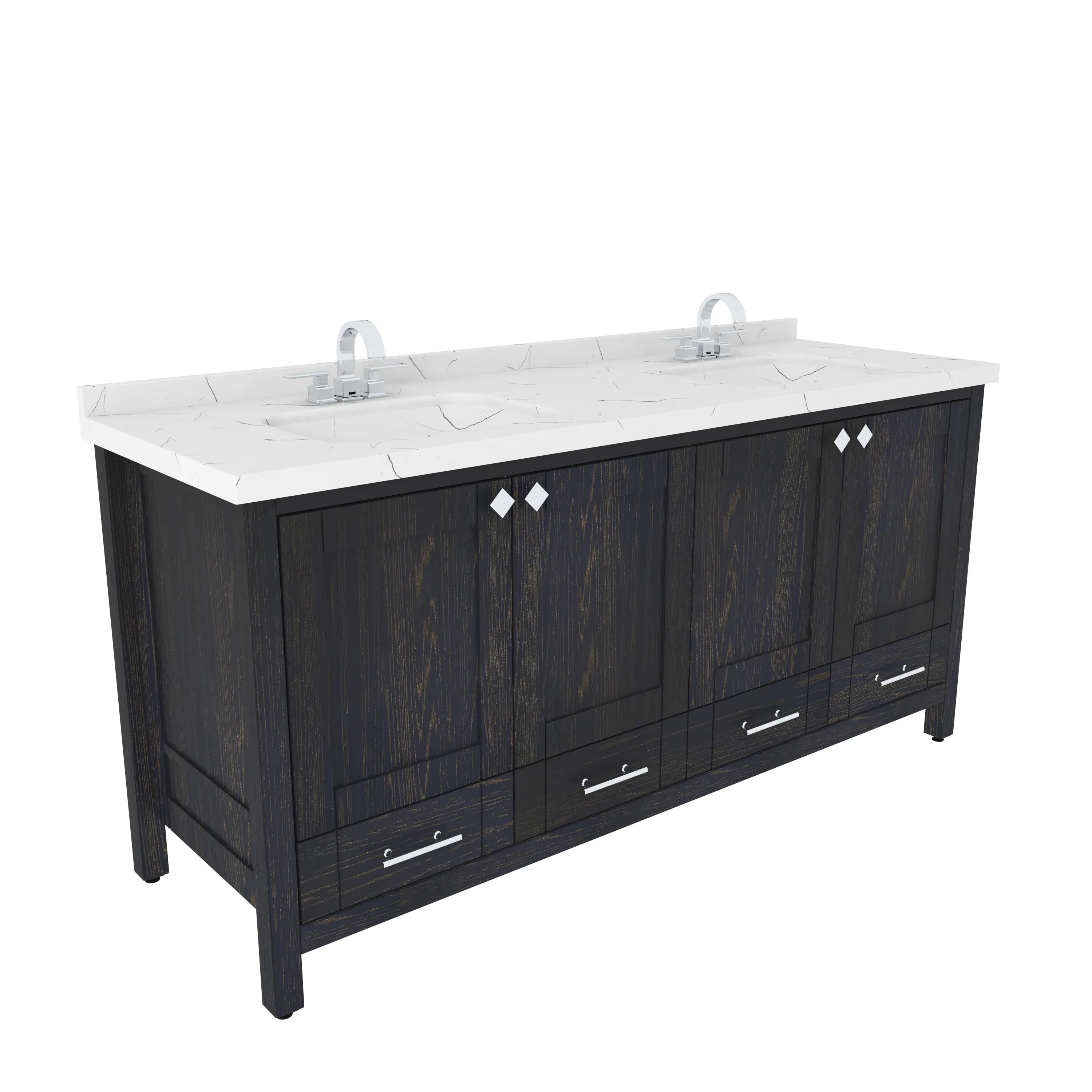 Kardelen 71'' Wide Free-standing Double Bathroom Vanity with Engineered Marble Vanity Top