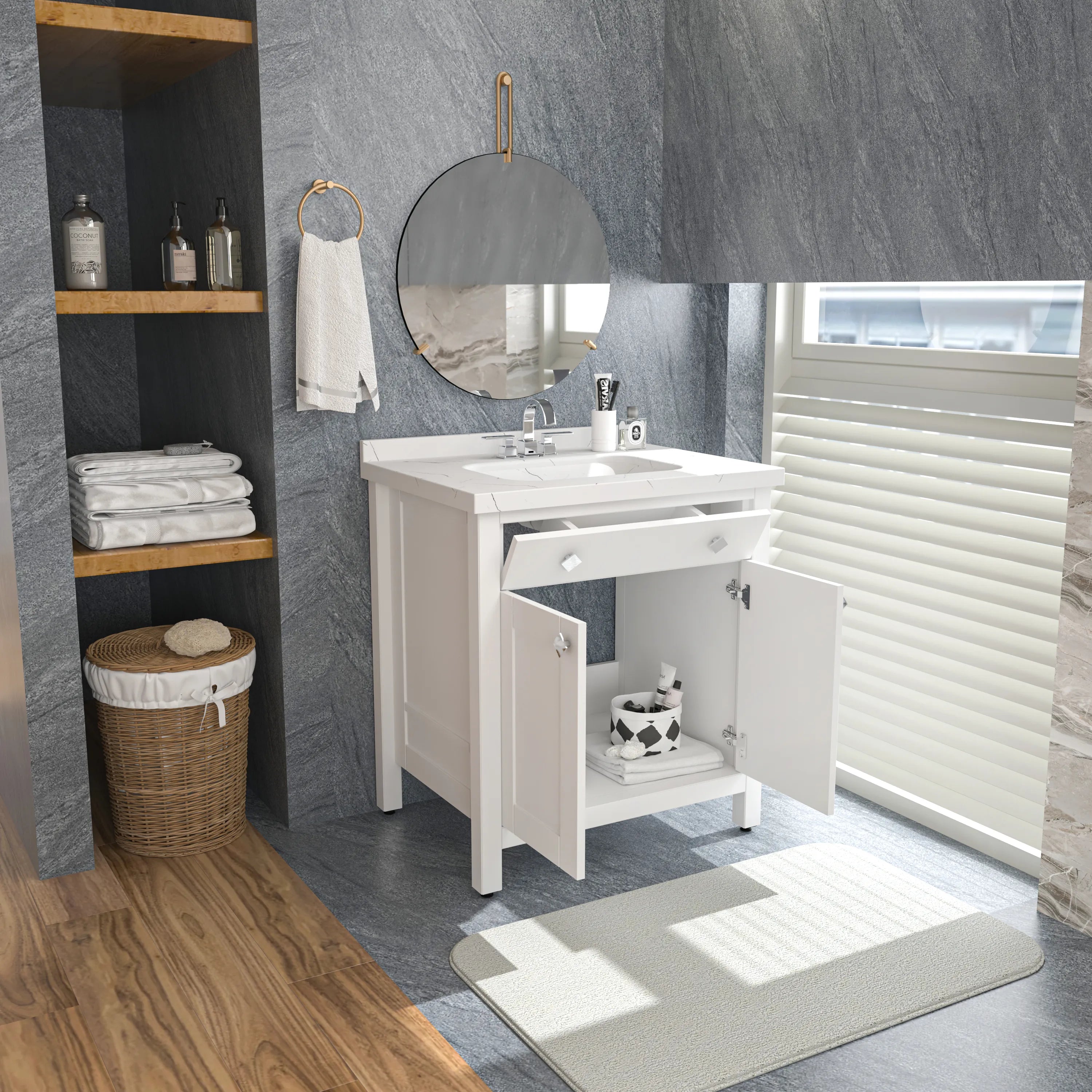 Kardelen 31" Wide Free-standing Single Bathroom Vanity with Engineered Marble Vanity Top