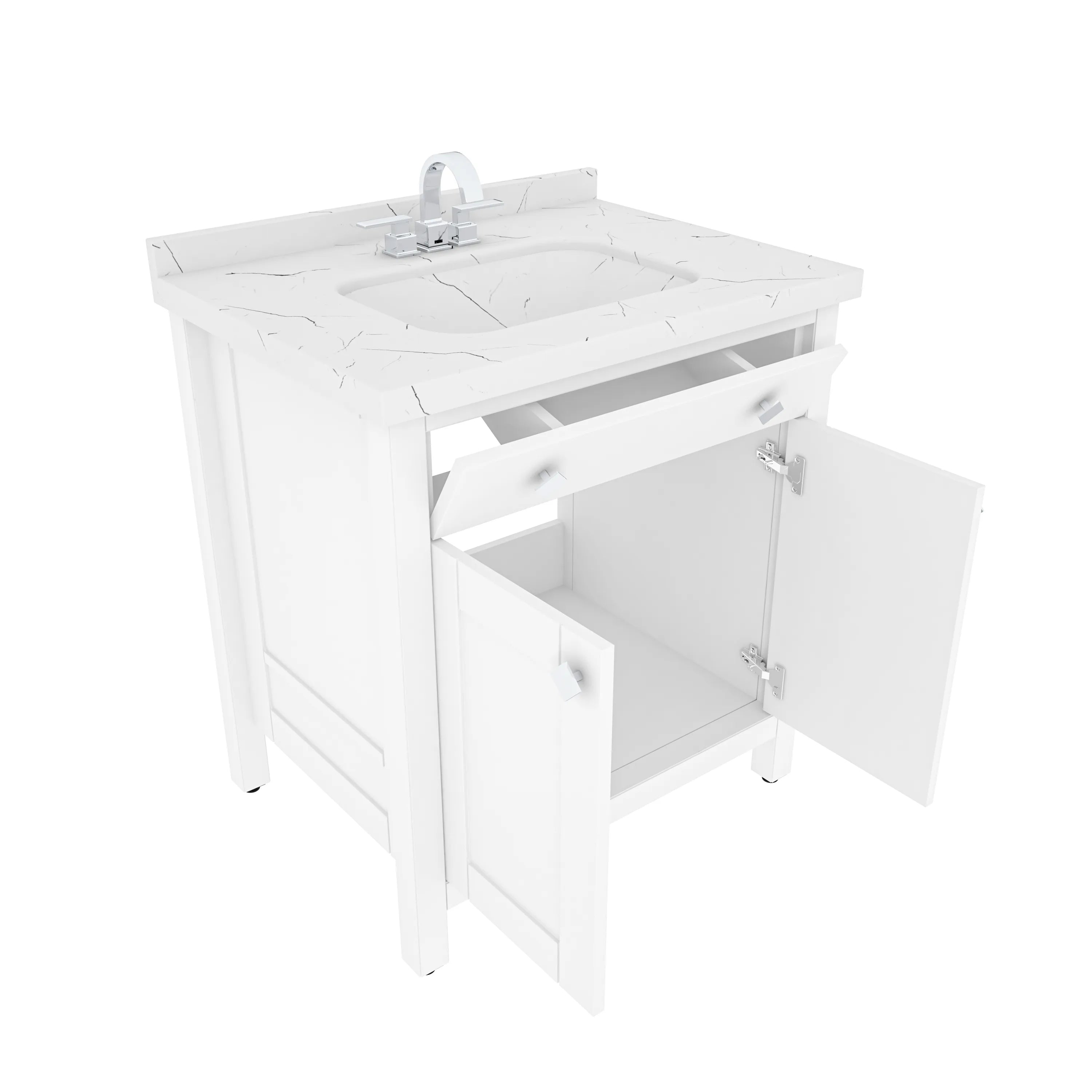 Kardelen 31" Wide Free-standing Single Bathroom Vanity with Engineered Marble Vanity Top