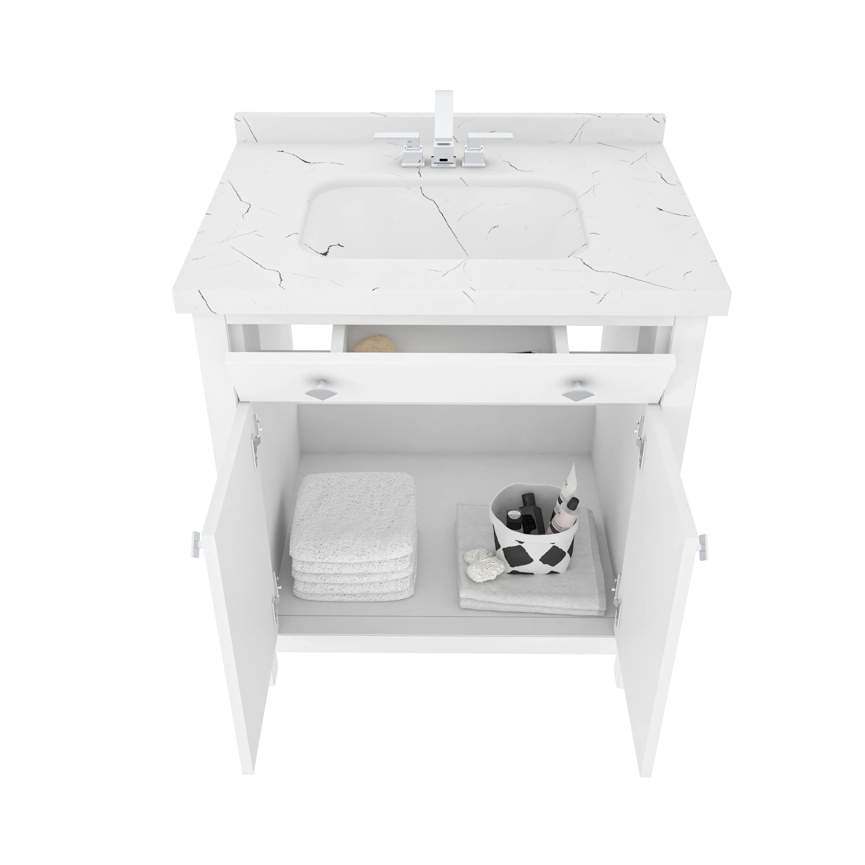 Kardelen 31" Wide Free-standing Single Bathroom Vanity with Engineered Marble Vanity Top