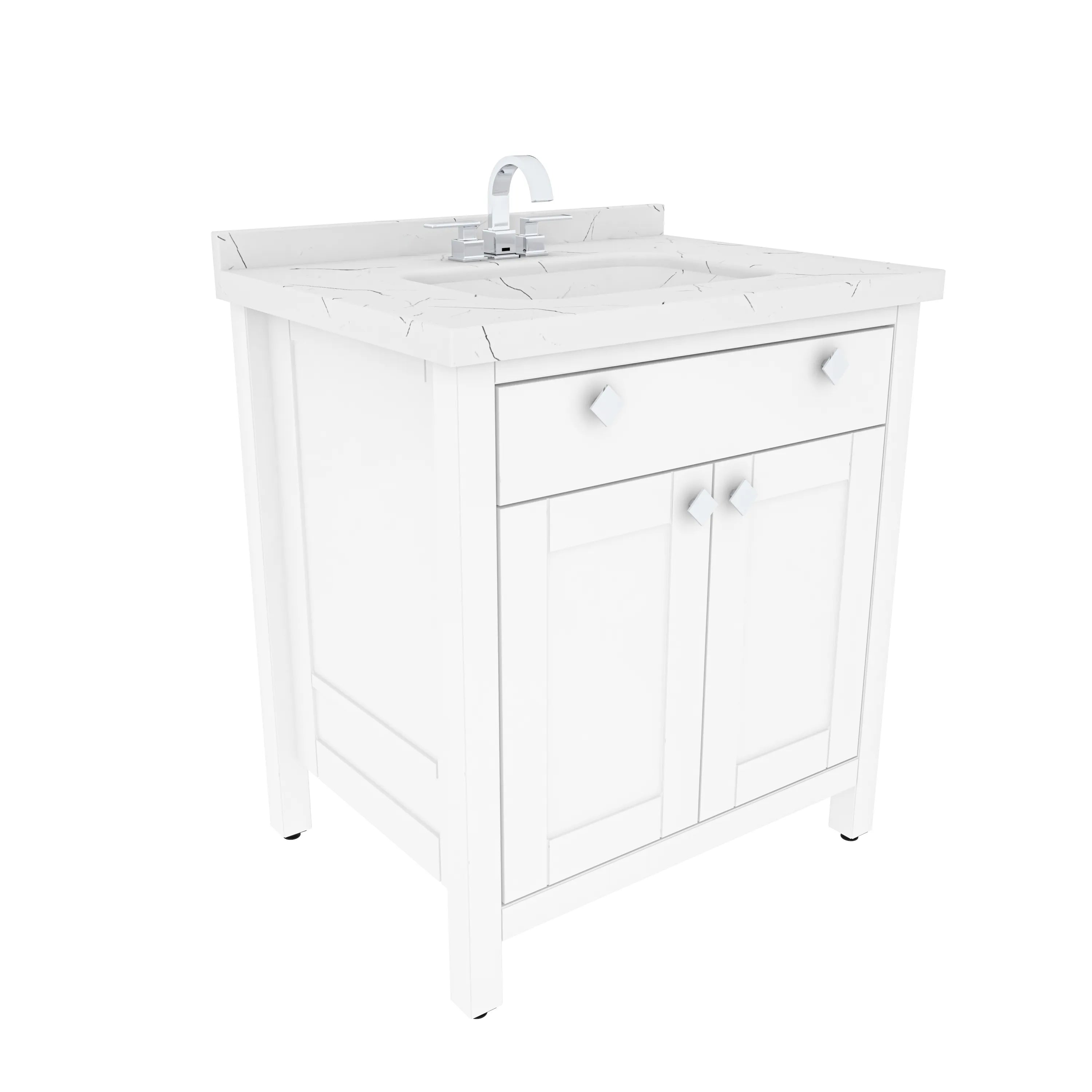 Kardelen 31" Wide Free-standing Single Bathroom Vanity with Engineered Marble Vanity Top