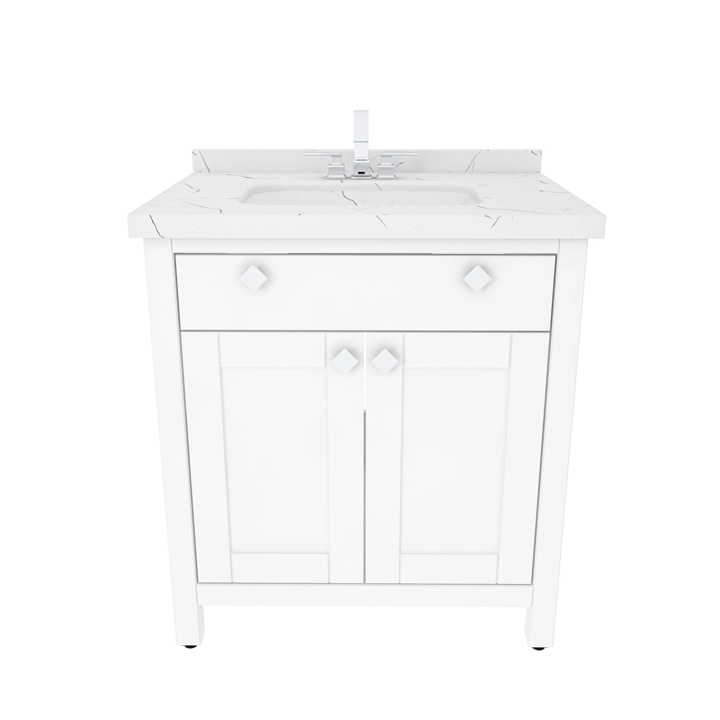 Kardelen 31" Wide Free-standing Single Bathroom Vanity with Engineered Marble Vanity Top