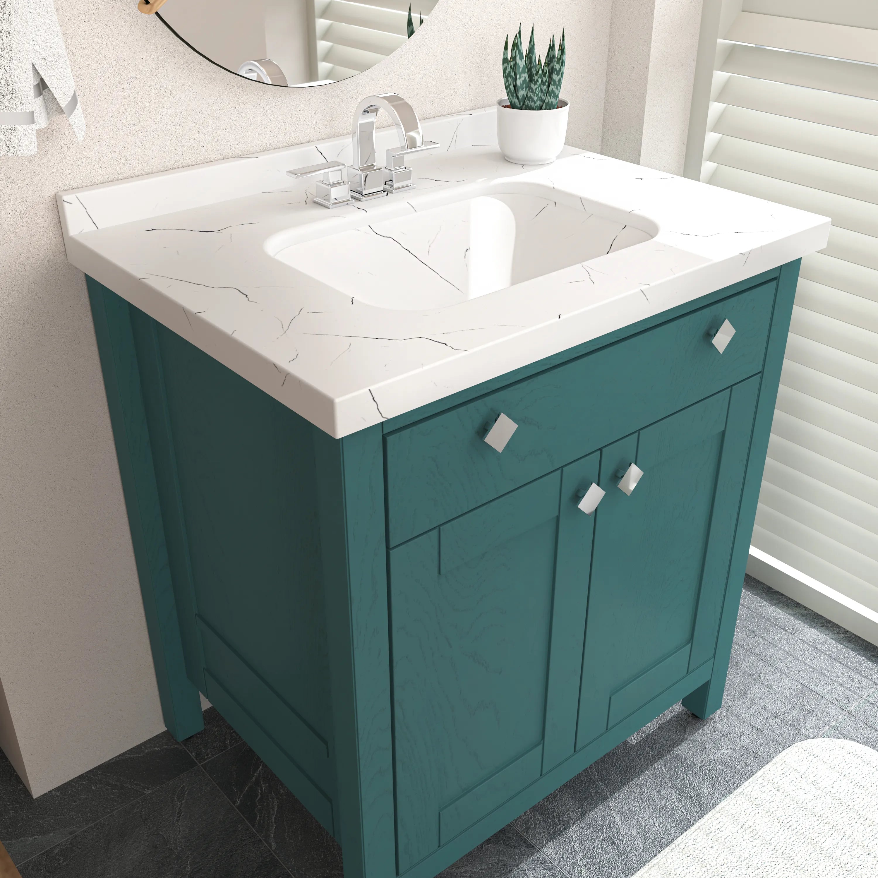 Kardelen 31" Wide Free-standing Single Bathroom Vanity with Engineered Marble Vanity Top