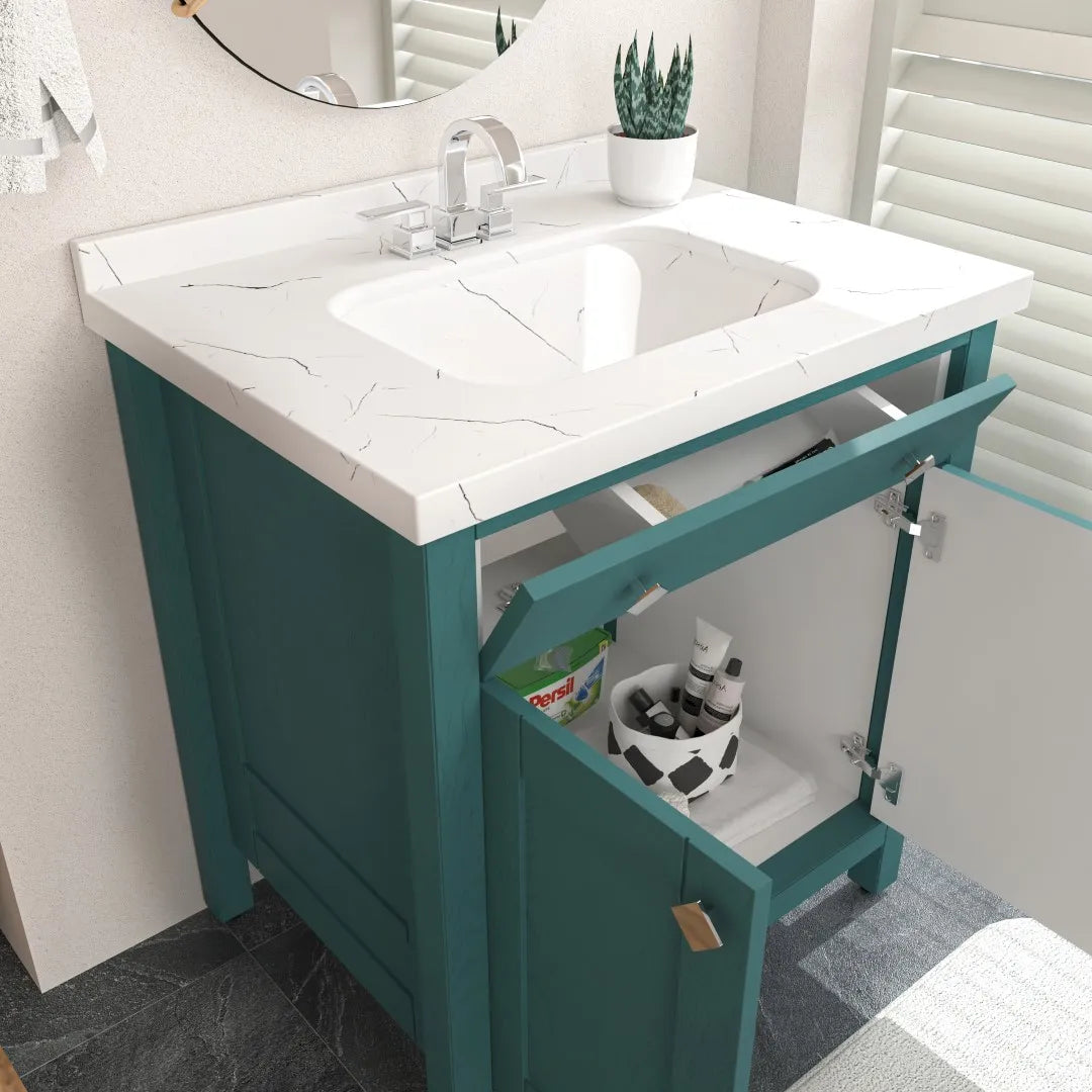 Kardelen 31" Wide Free-standing Single Bathroom Vanity with Engineered Marble Vanity Top