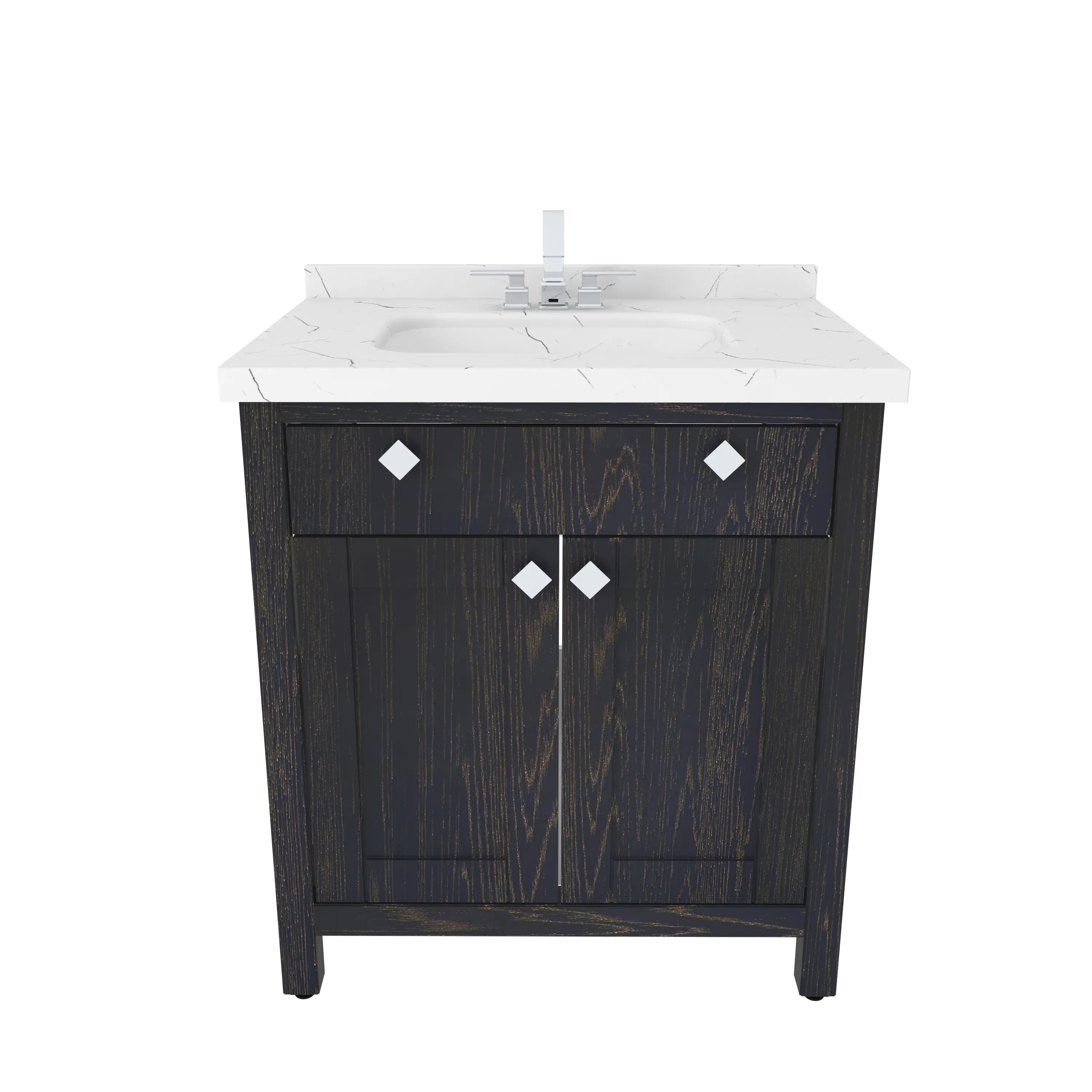 Kardelen 31" Wide Free-standing Single Bathroom Vanity with Engineered Marble Vanity Top