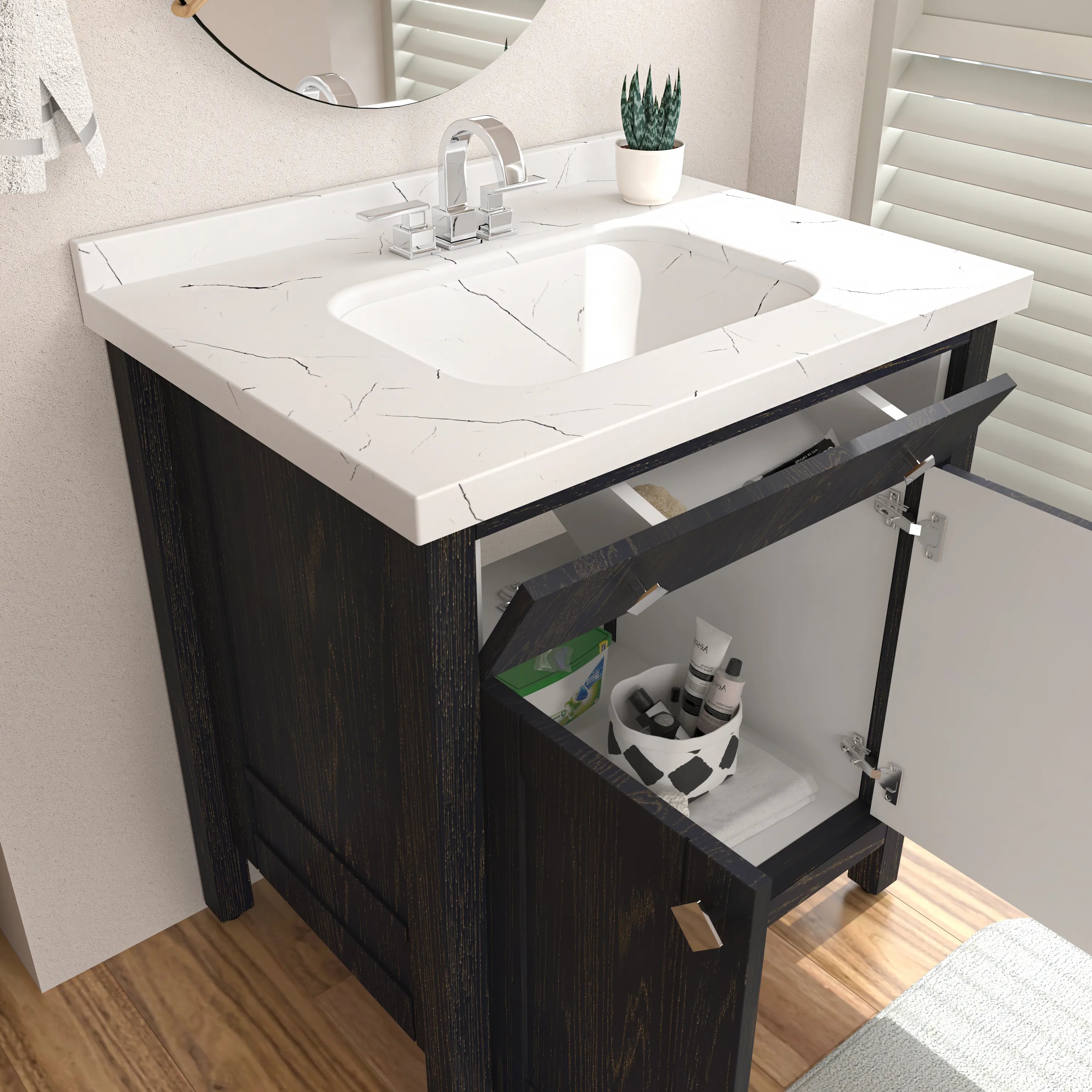 Kardelen 31" Wide Free-standing Single Bathroom Vanity with Engineered Marble Vanity Top