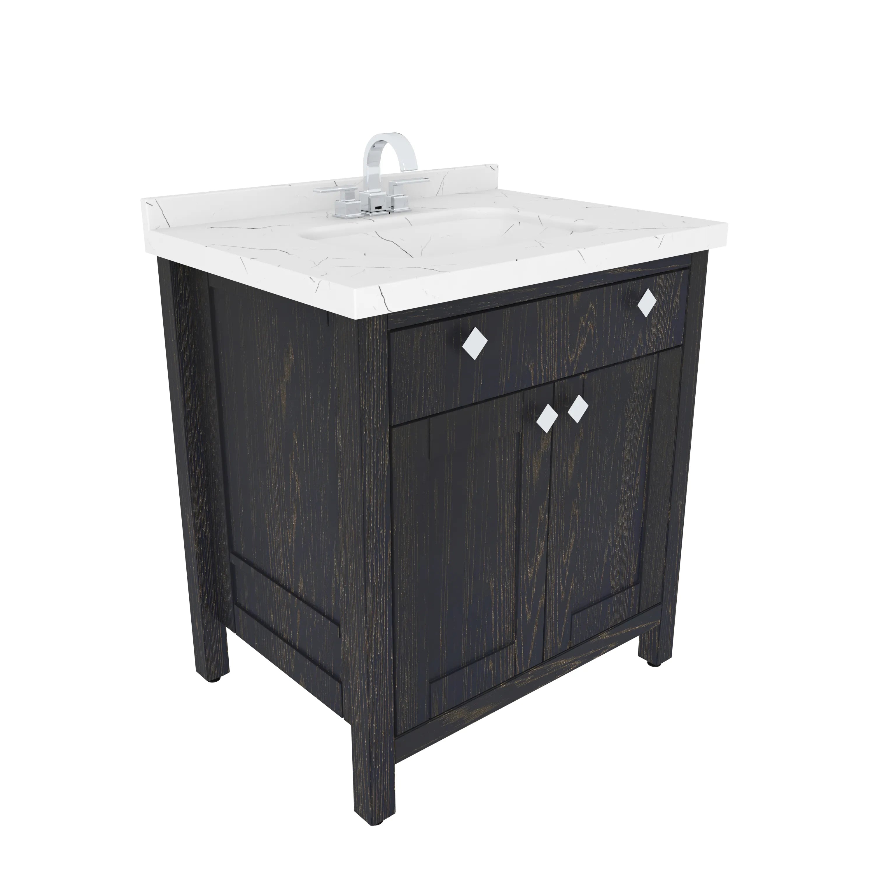 Kardelen 31" Wide Free-standing Single Bathroom Vanity with Engineered Marble Vanity Top