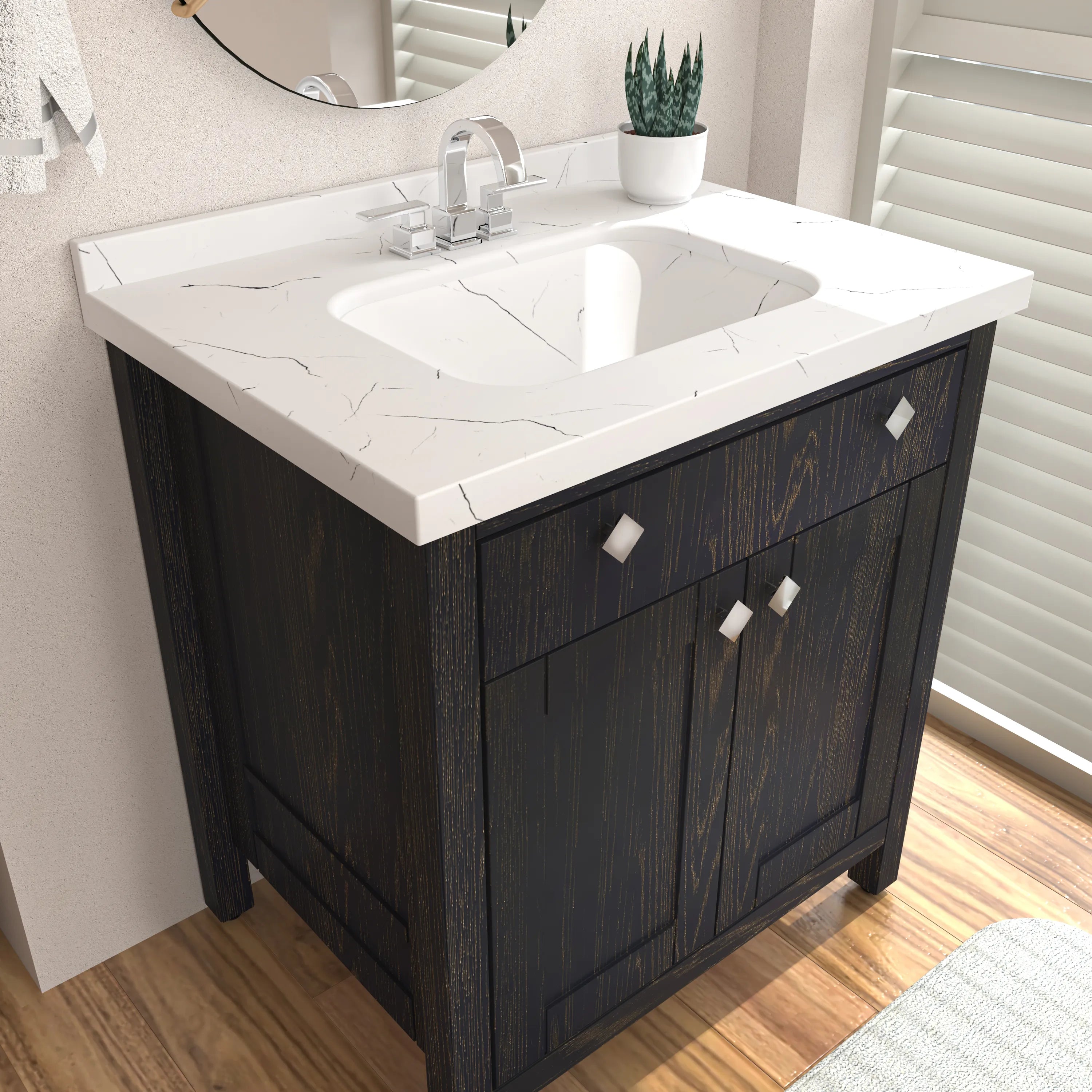 Kardelen 31" Wide Free-standing Single Bathroom Vanity with Engineered Marble Vanity Top