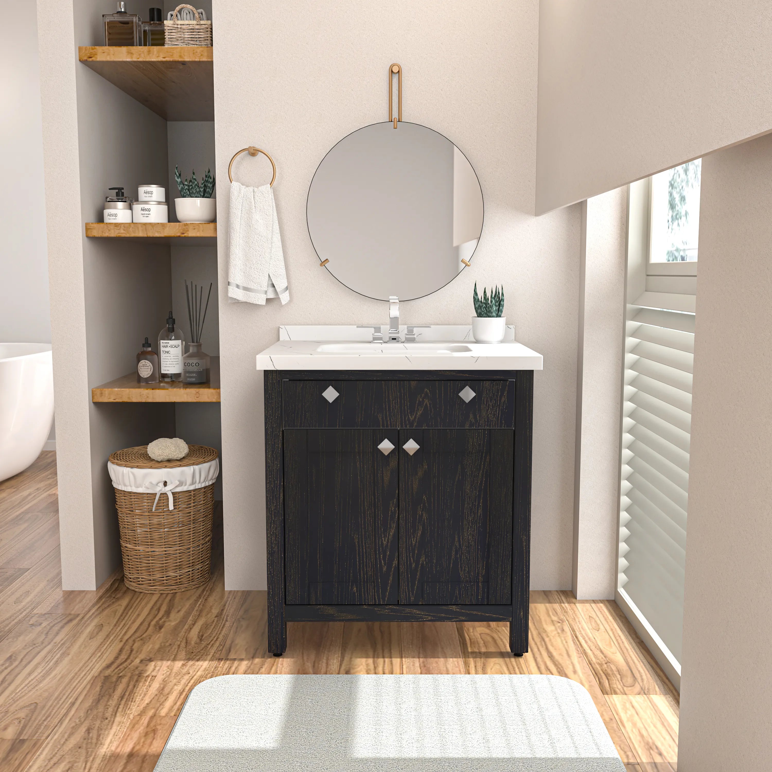 Kardelen 31" Wide Free-standing Single Bathroom Vanity with Engineered Marble Vanity Top