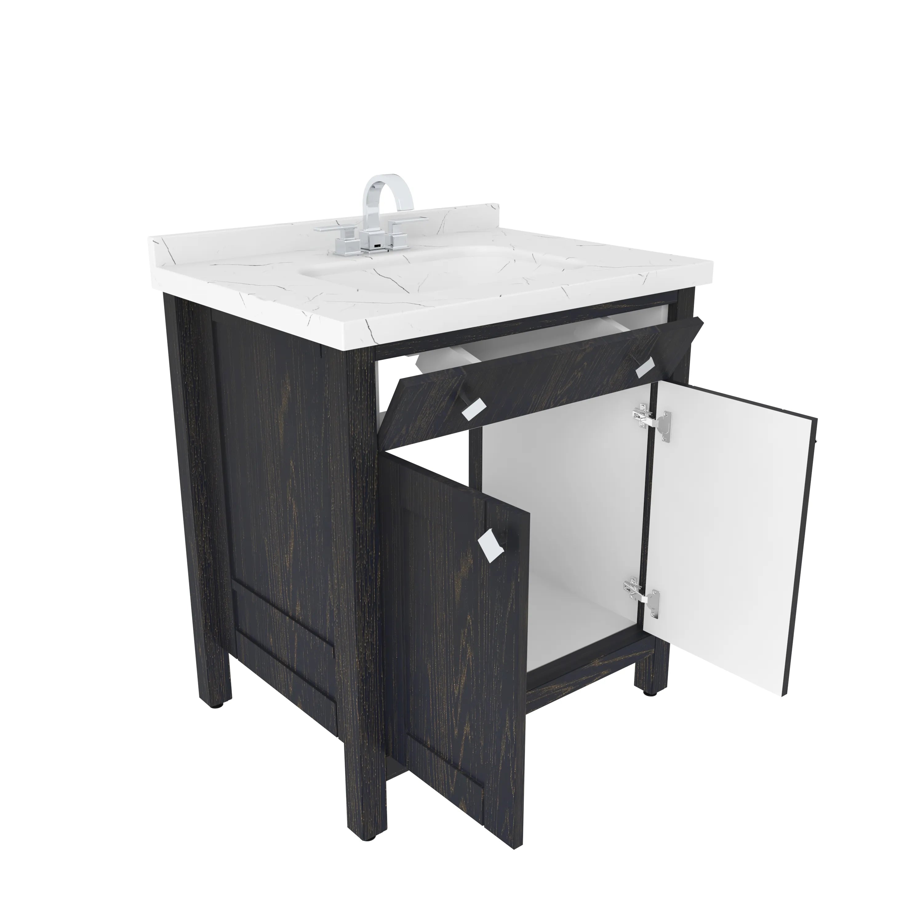 Kardelen 31" Wide Free-standing Single Bathroom Vanity with Engineered Marble Vanity Top