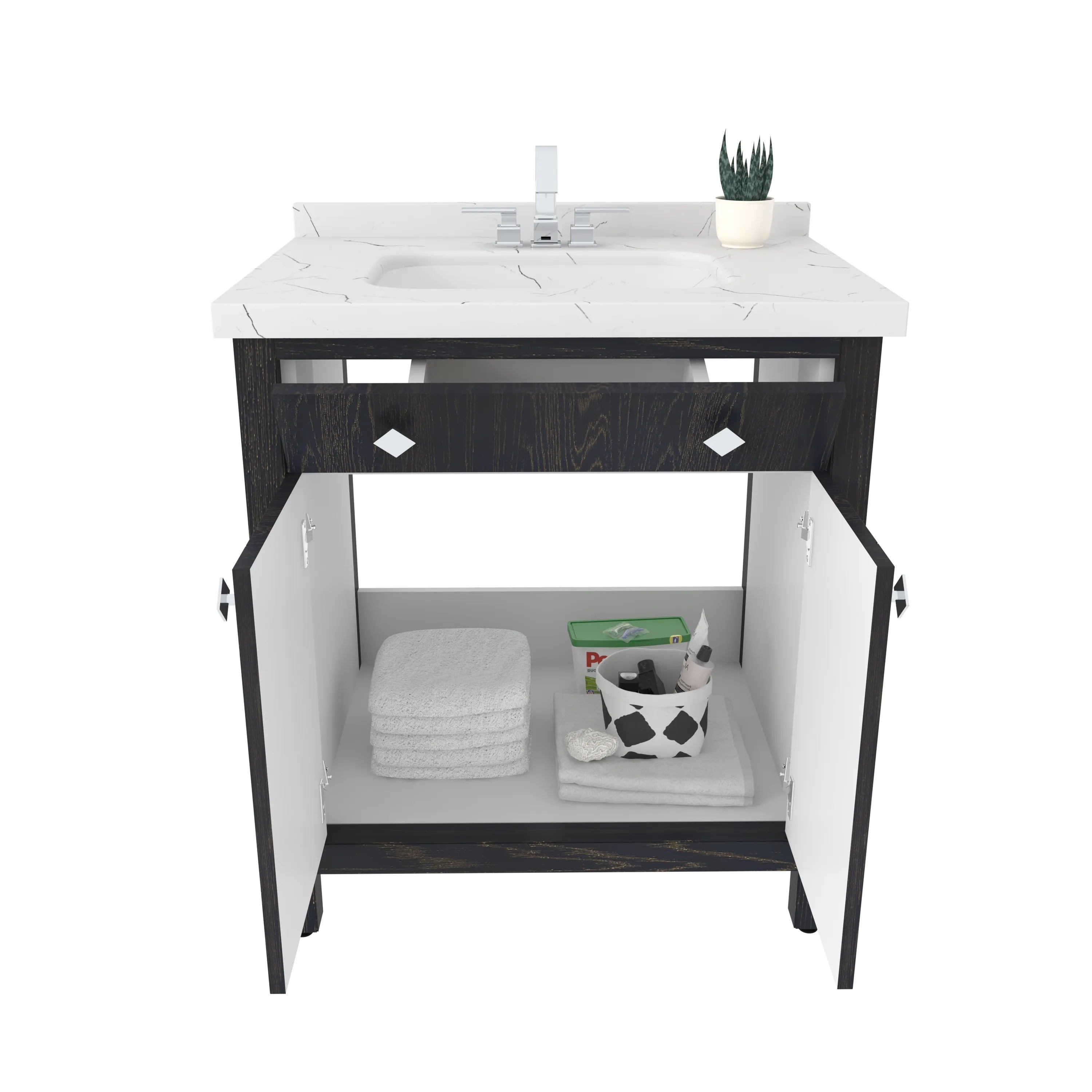 Kardelen 31" Wide Free-standing Single Bathroom Vanity with Engineered Marble Vanity Top