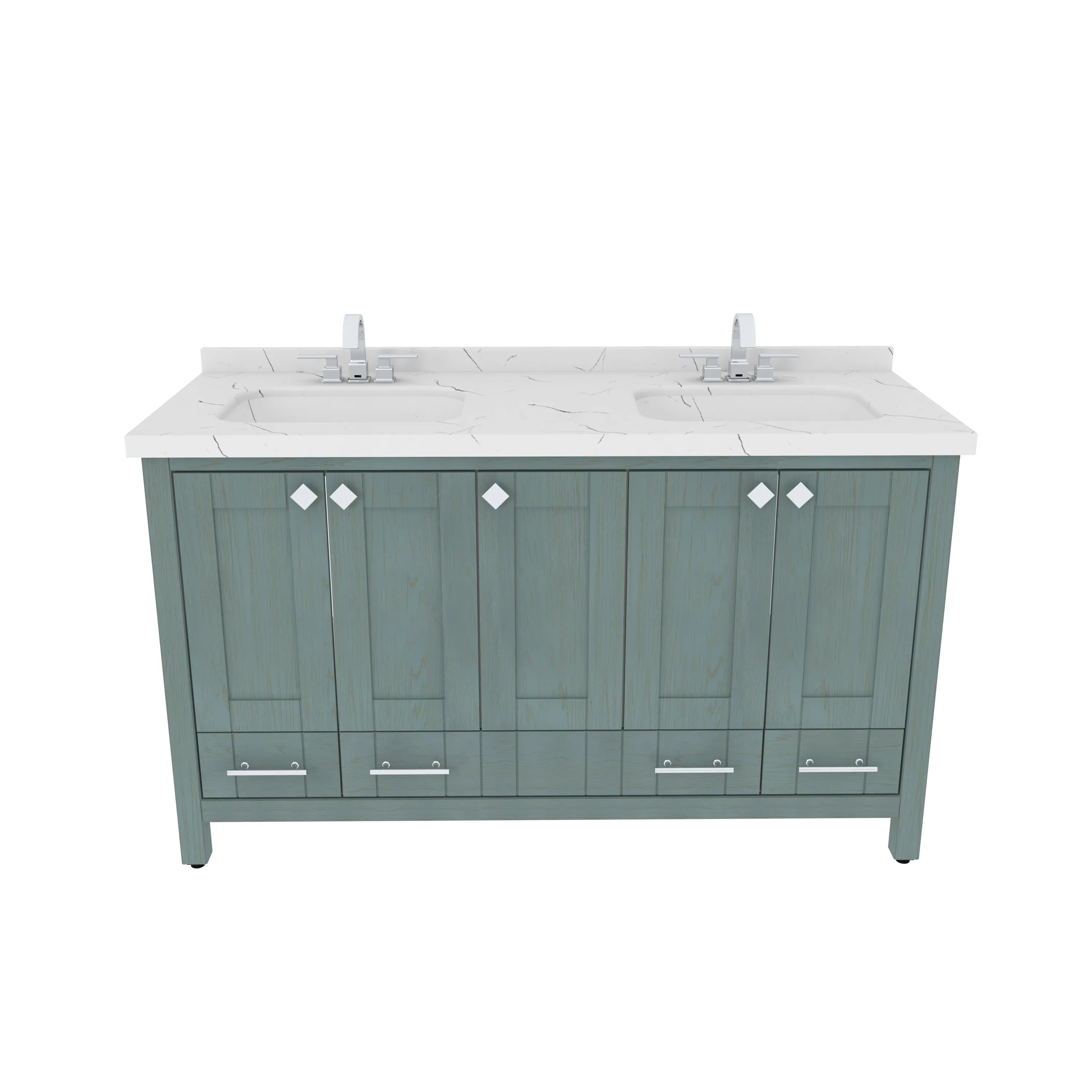 Kardelen 59'' Wide Free-standing Double Bathroom Vanity with Engineered Marble Vanity Top