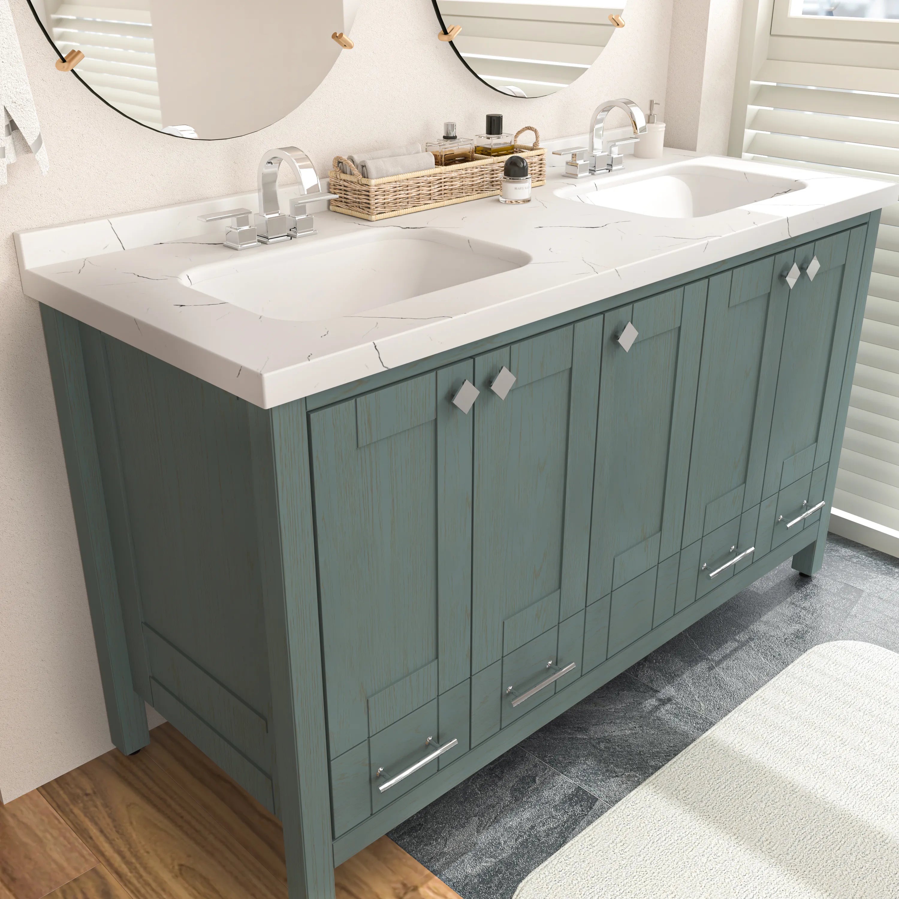 Kardelen 59'' Wide Free-standing Double Bathroom Vanity with Engineered Marble Vanity Top