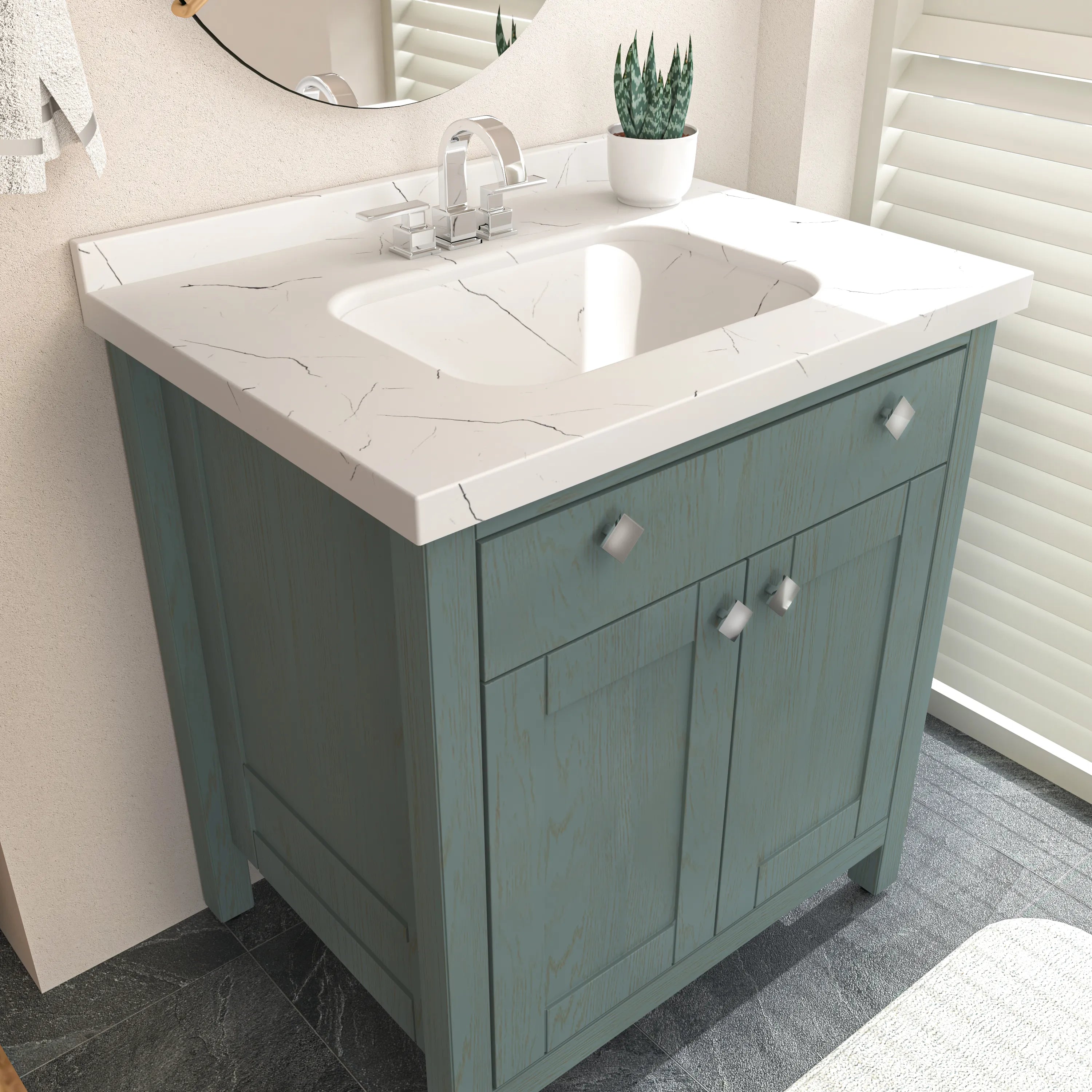 Kardelen 31" Wide Free-standing Single Bathroom Vanity with Engineered Marble Vanity Top