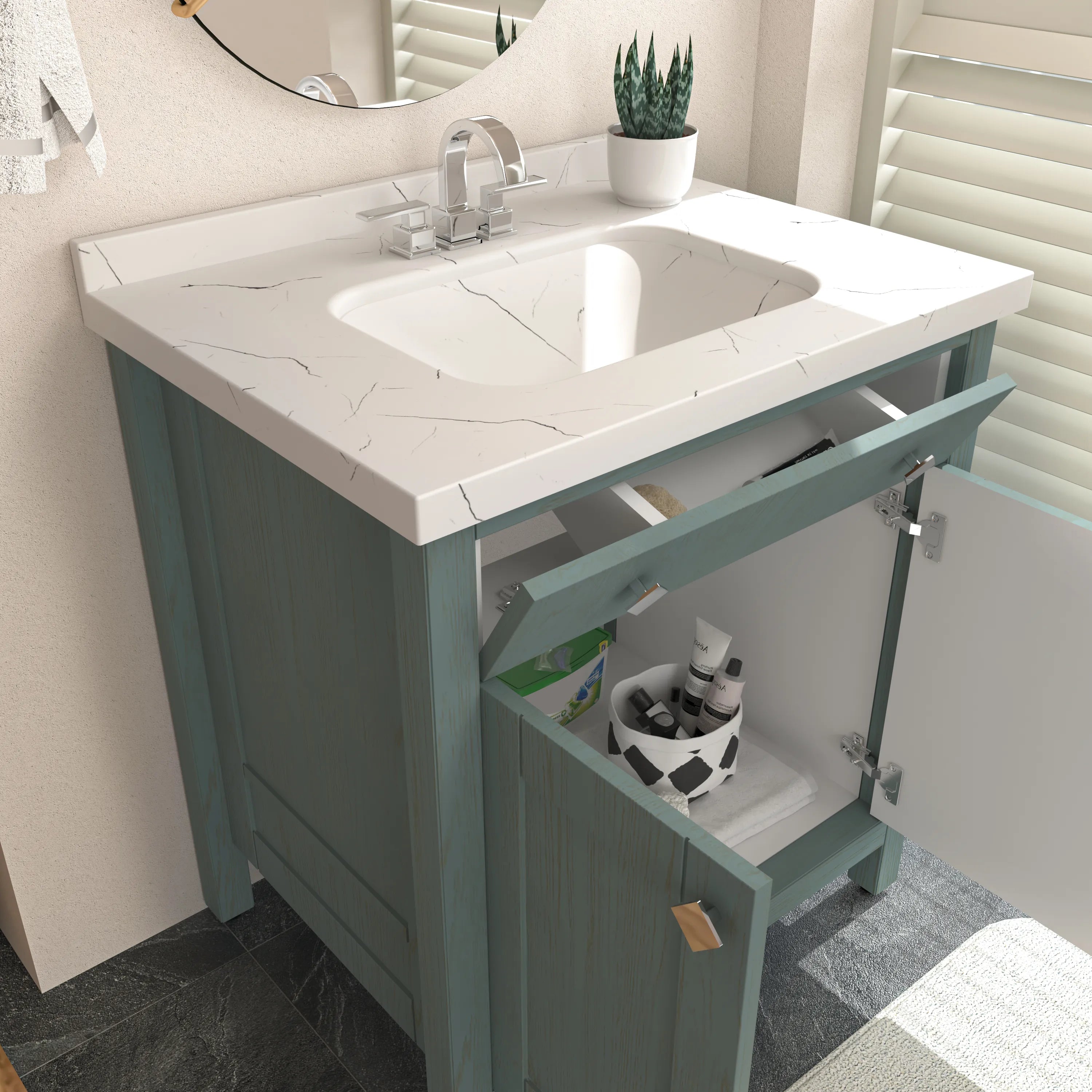 Kardelen 31" Wide Free-standing Single Bathroom Vanity with Engineered Marble Vanity Top