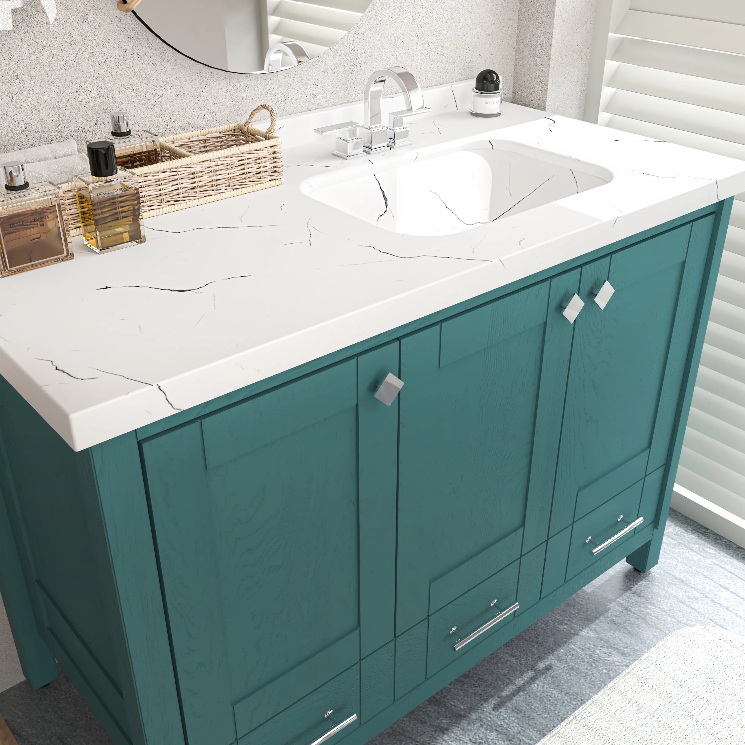 Kardelen 47'' Wide Free-standing Single Bathroom Vanity with Engineered Marble Vanity Top