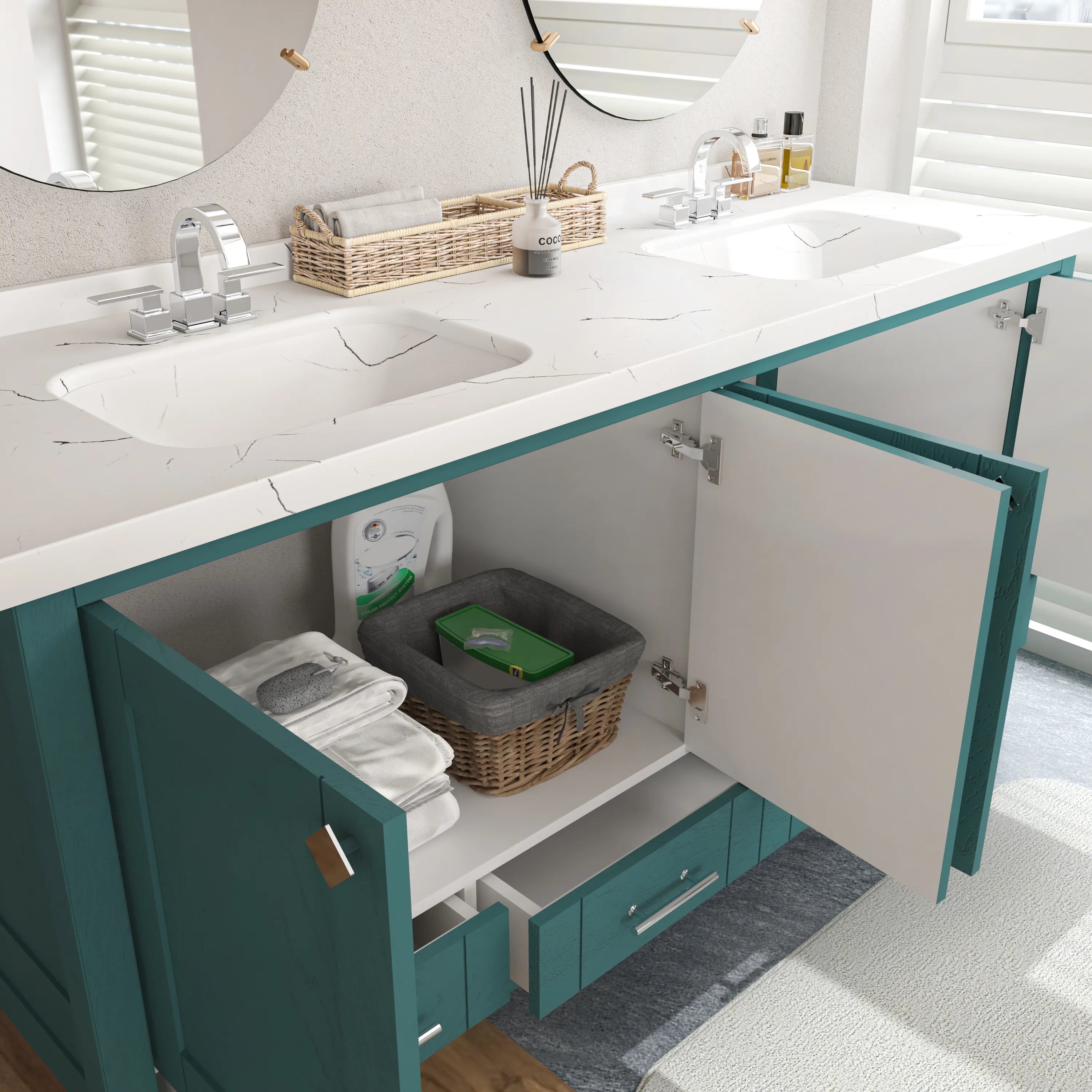 Kardelen 71'' Wide Free-standing Double Bathroom Vanity with Engineered Marble Vanity Top