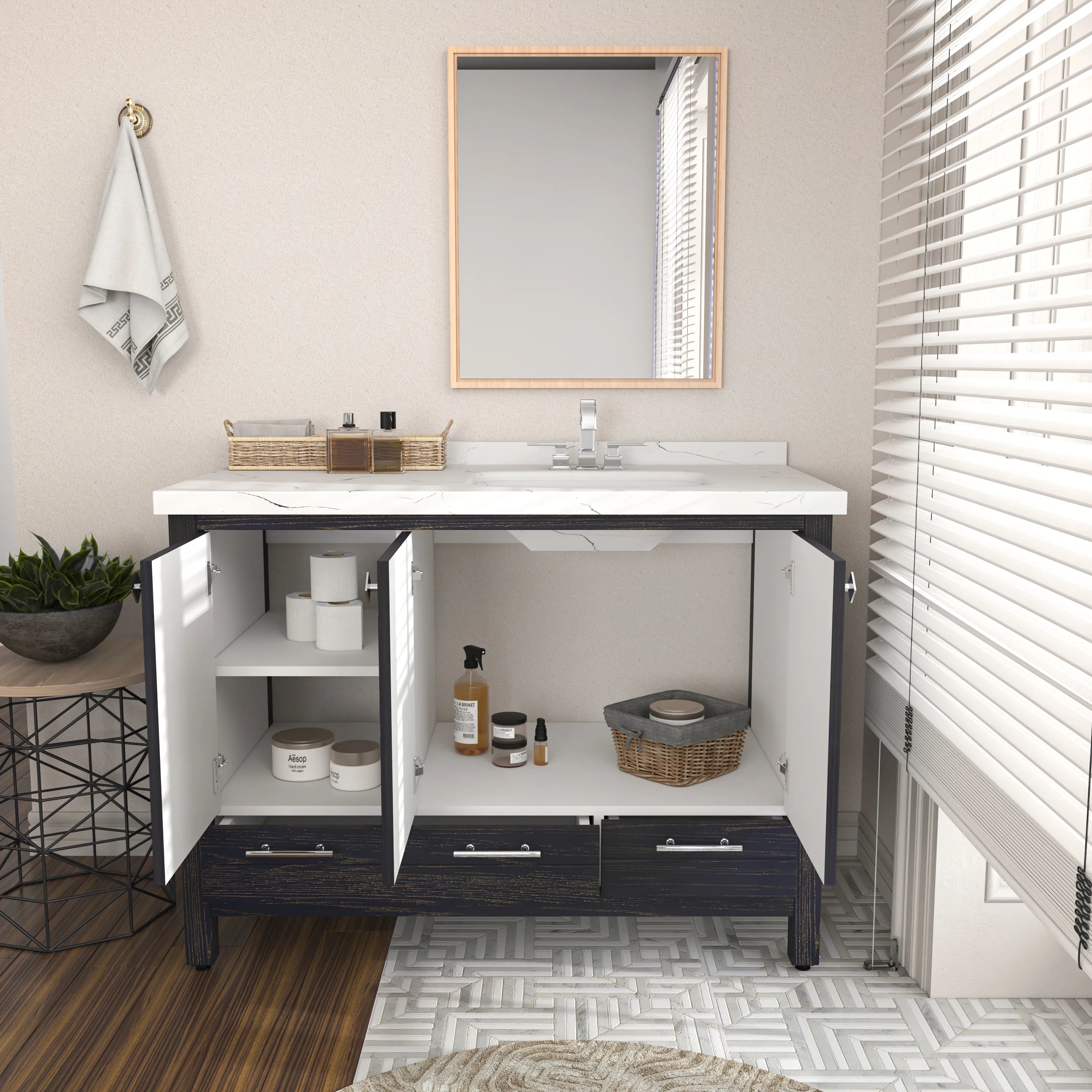 Papatya 47'' Wide Free-standing Single Bathroom Vanity with Engineered Marble Vanity Top