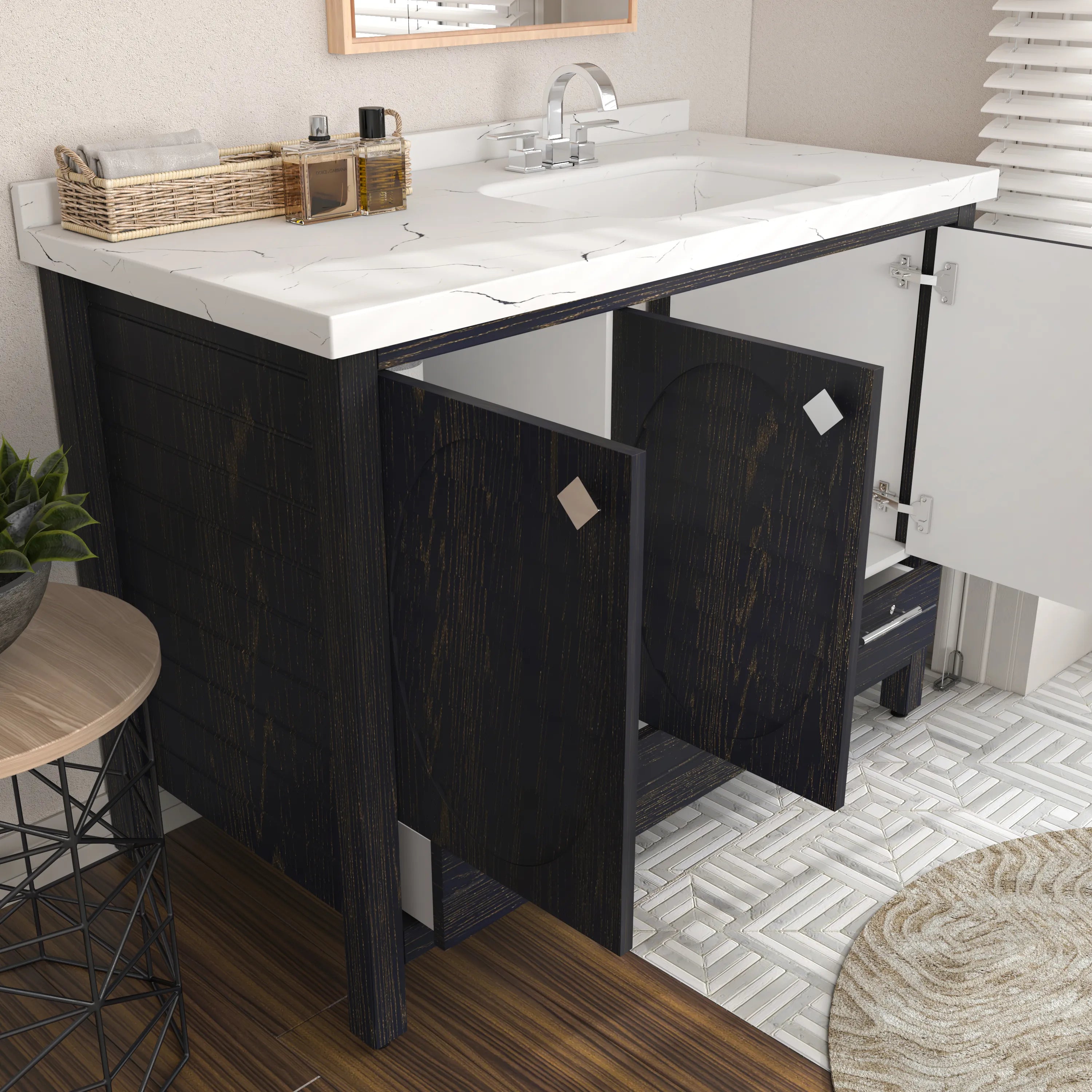 Papatya 47'' Wide Free-standing Single Bathroom Vanity with Engineered Marble Vanity Top