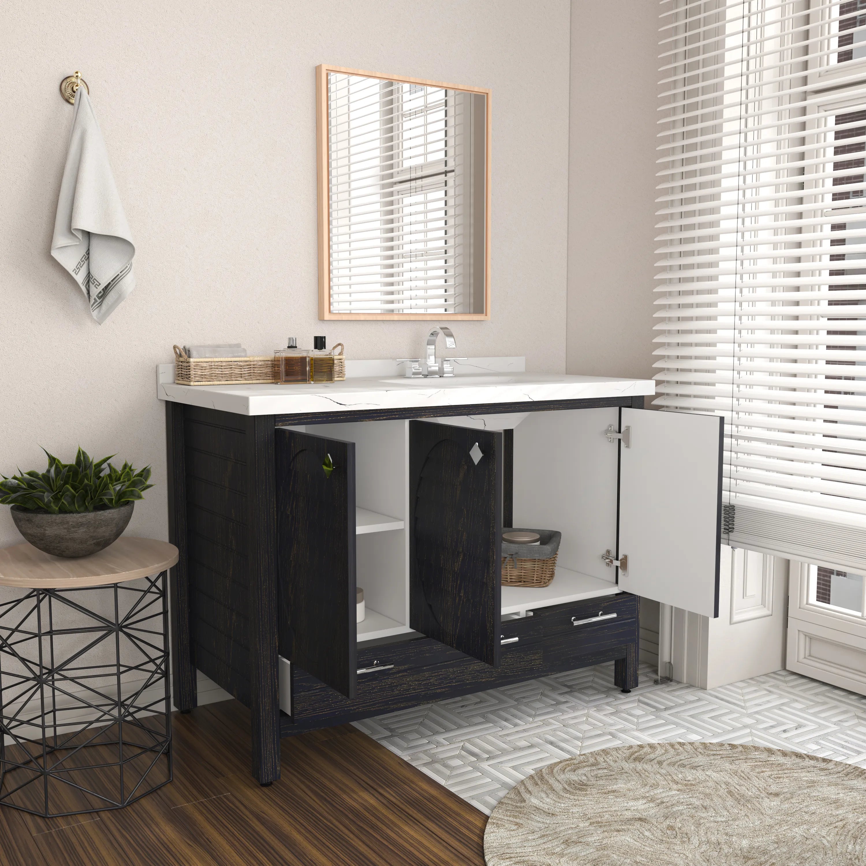 Papatya 47'' Wide Free-standing Single Bathroom Vanity with Engineered Marble Vanity Top