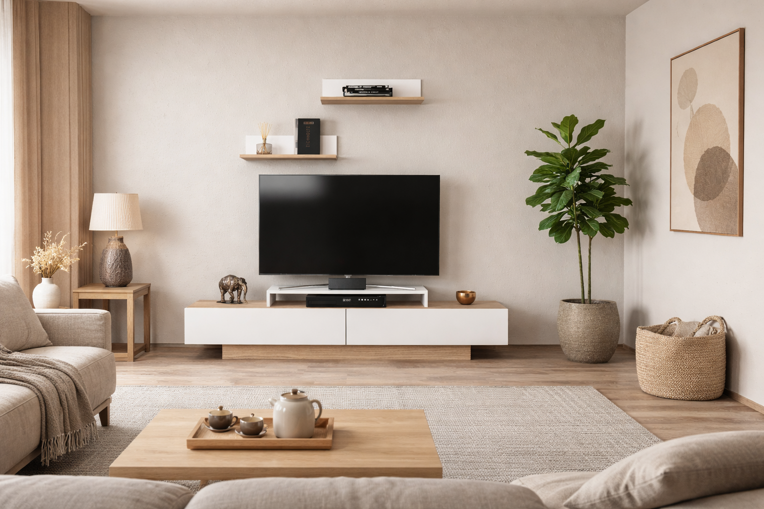 Lusi 71" Wide TV Stand for TVs up to 80" with 2 Wall Shelves