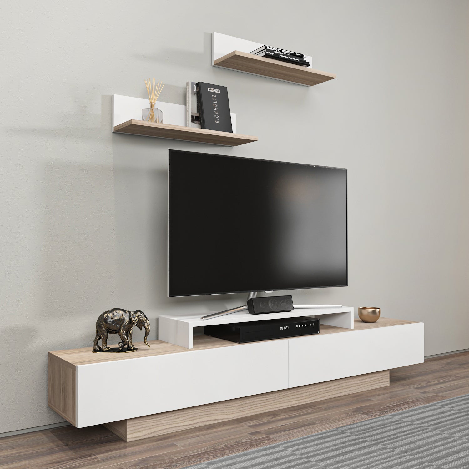 Lusi 71" Wide TV Stand for TVs up to 80" with 2 Wall Shelves