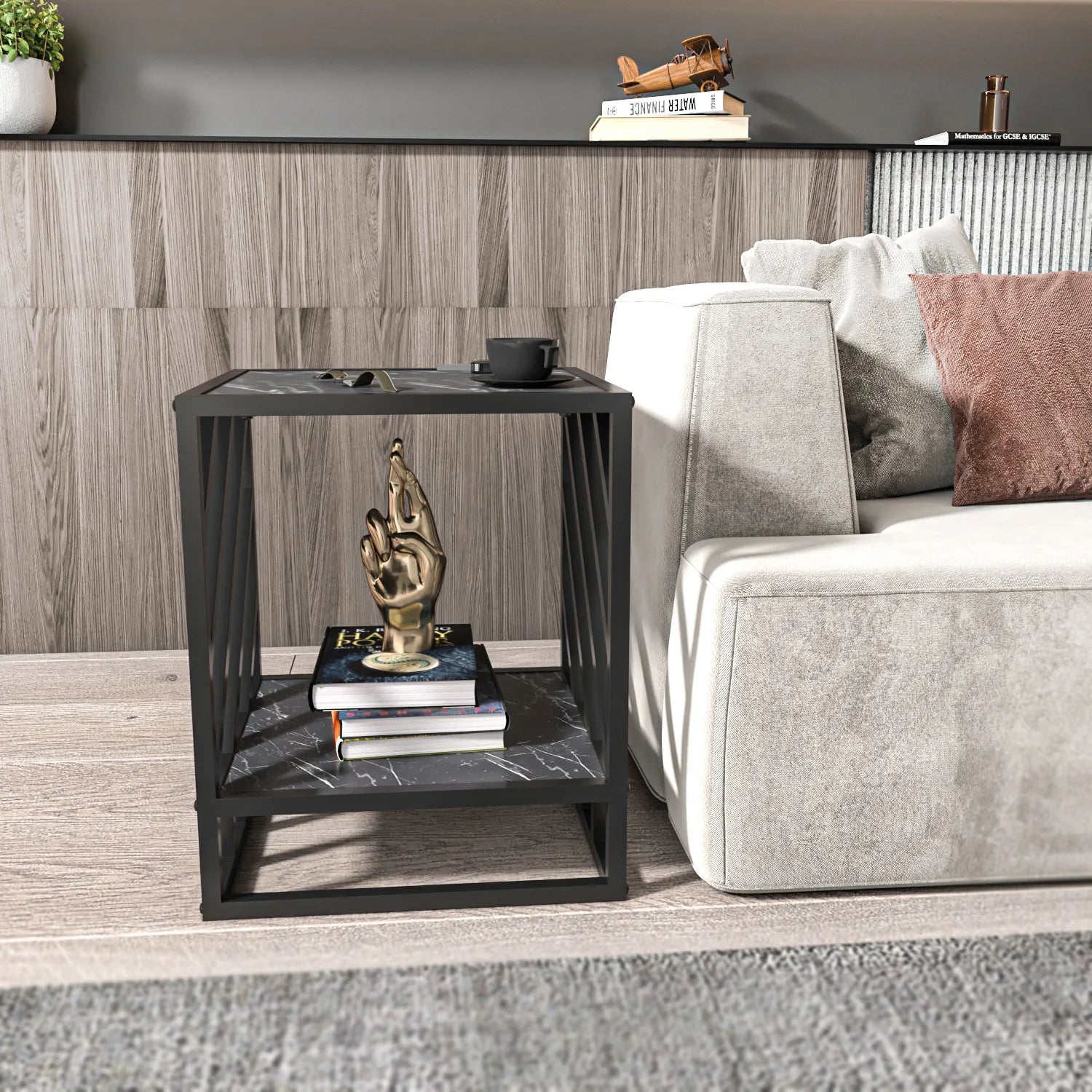 Norm 21 inch Tall Side End Table with Metal Frame