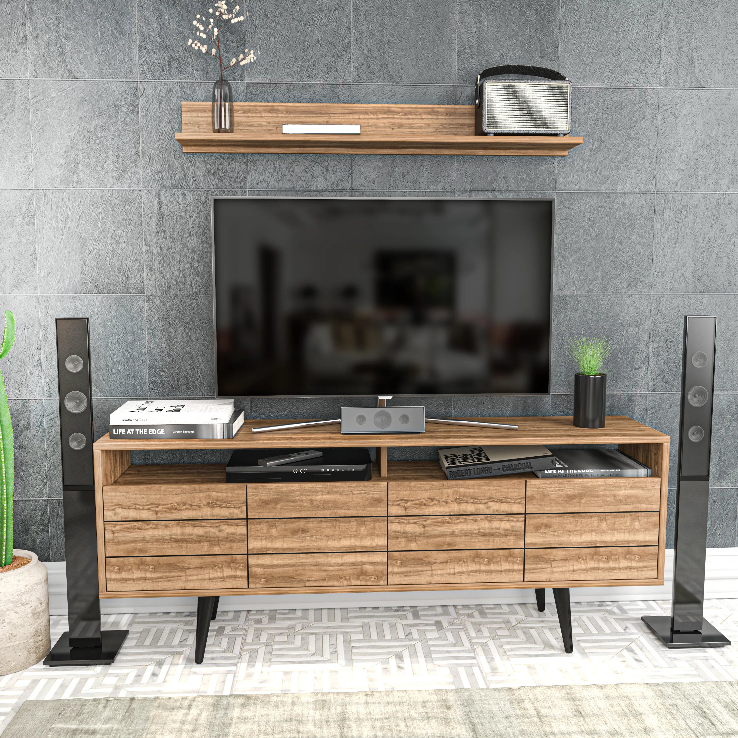 Decoratika Ola TV Stand - Walnut, Size: 25.2 in, Brown