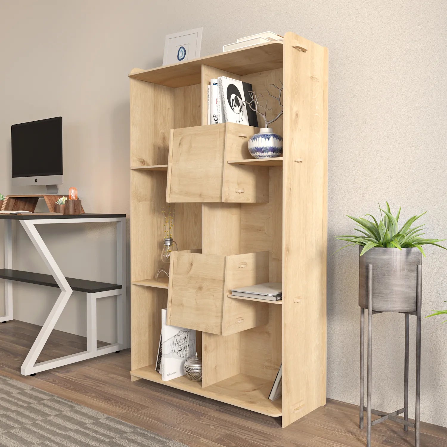 Pana 54" Tall MDF Bookcase | Bookshelf | Screwless Design