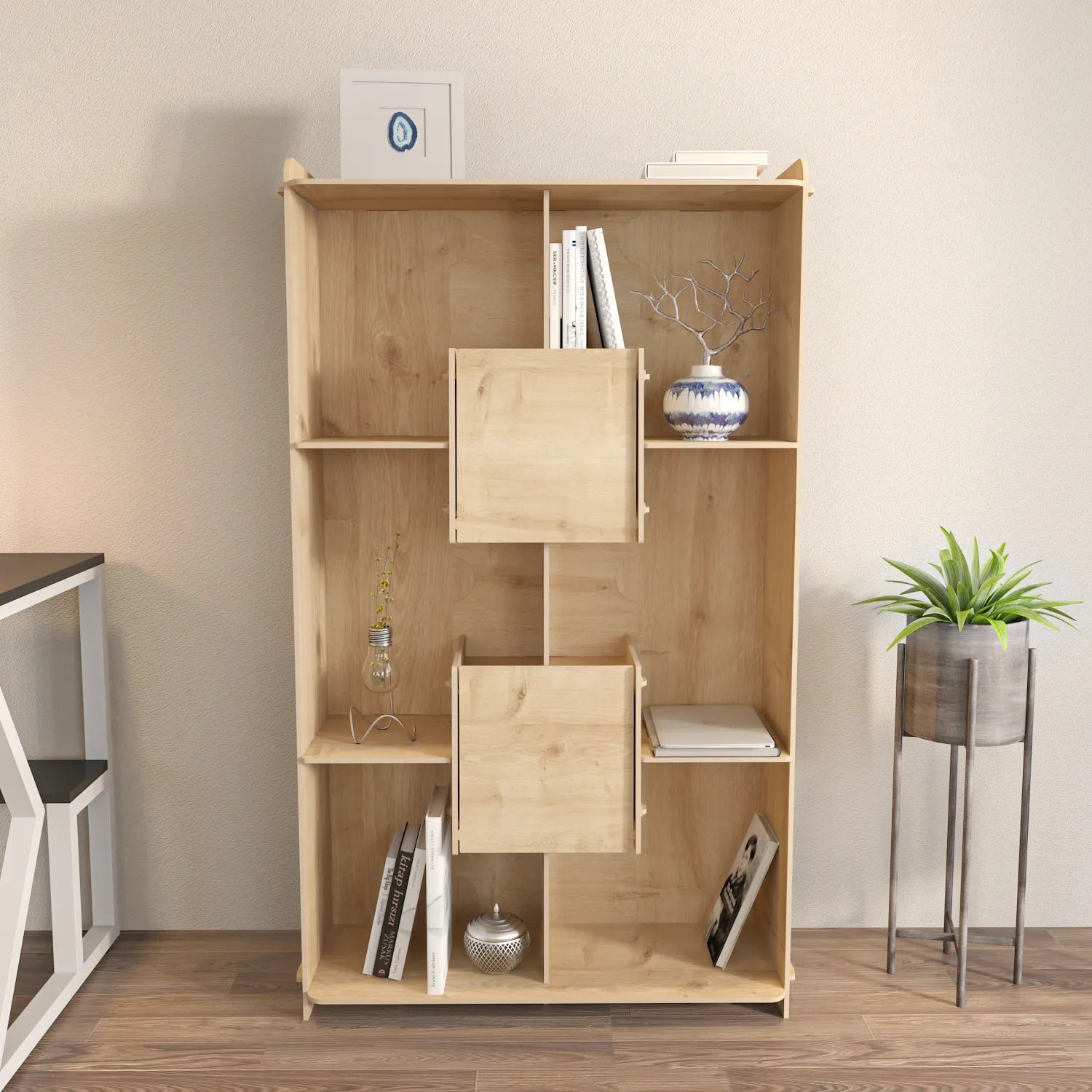 Pana 54" Tall MDF Bookcase | Bookshelf | Screwless Design