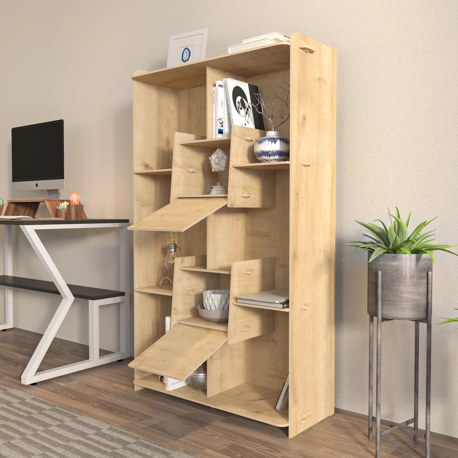 Pana 54" Tall MDF Bookcase | Bookshelf | Screwless Design