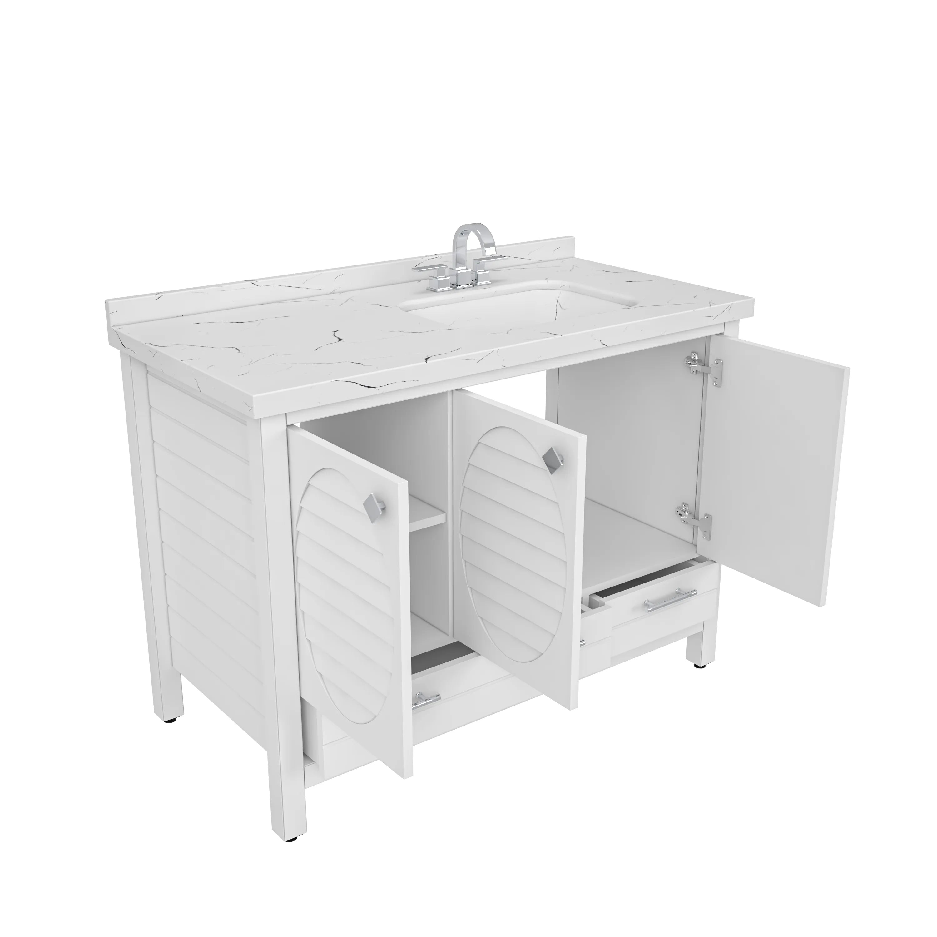 Papatya 47'' Wide Free-standing Single Bathroom Vanity with Engineered Marble Vanity Top