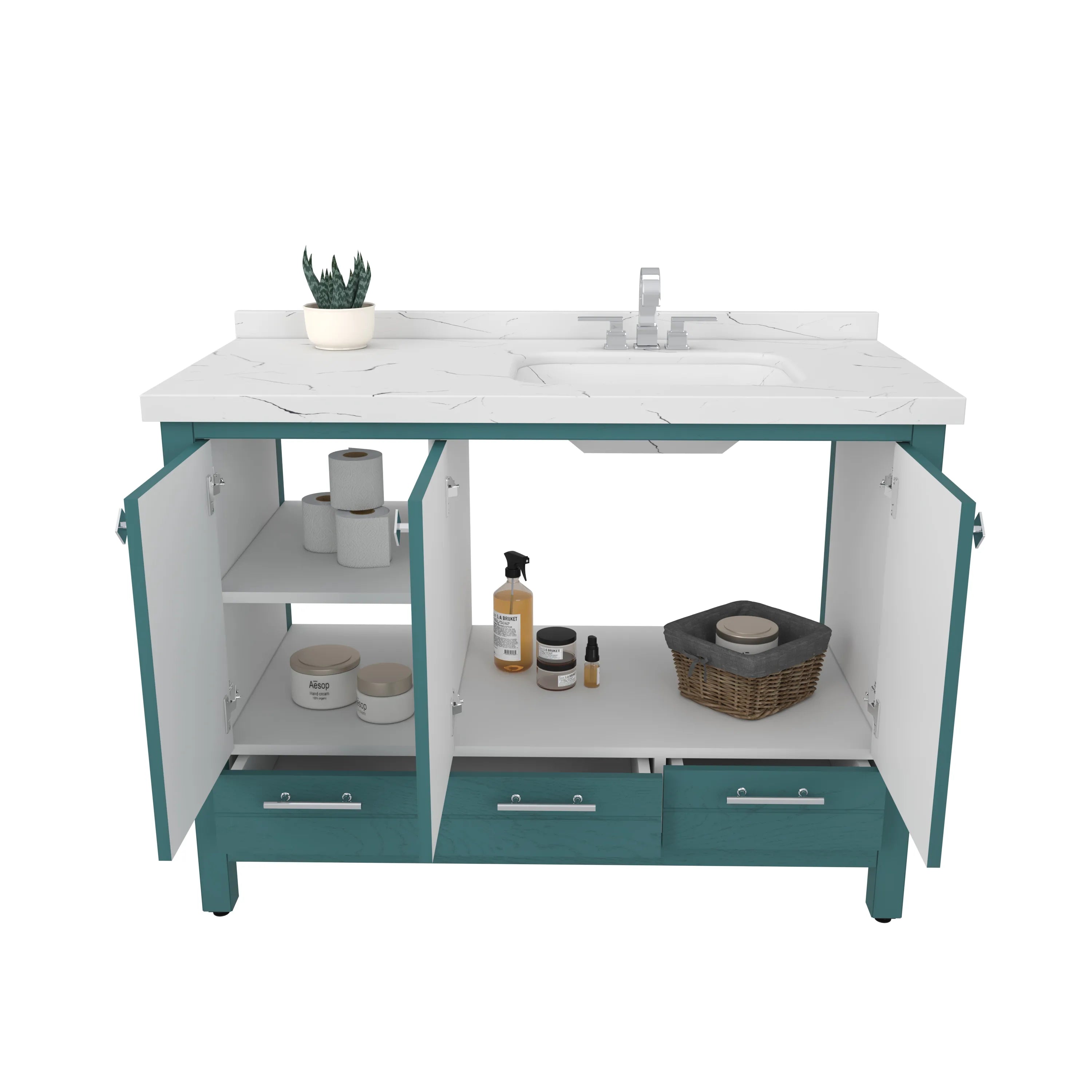 Papatya 47'' Wide Free-standing Single Bathroom Vanity with Engineered Marble Vanity Top