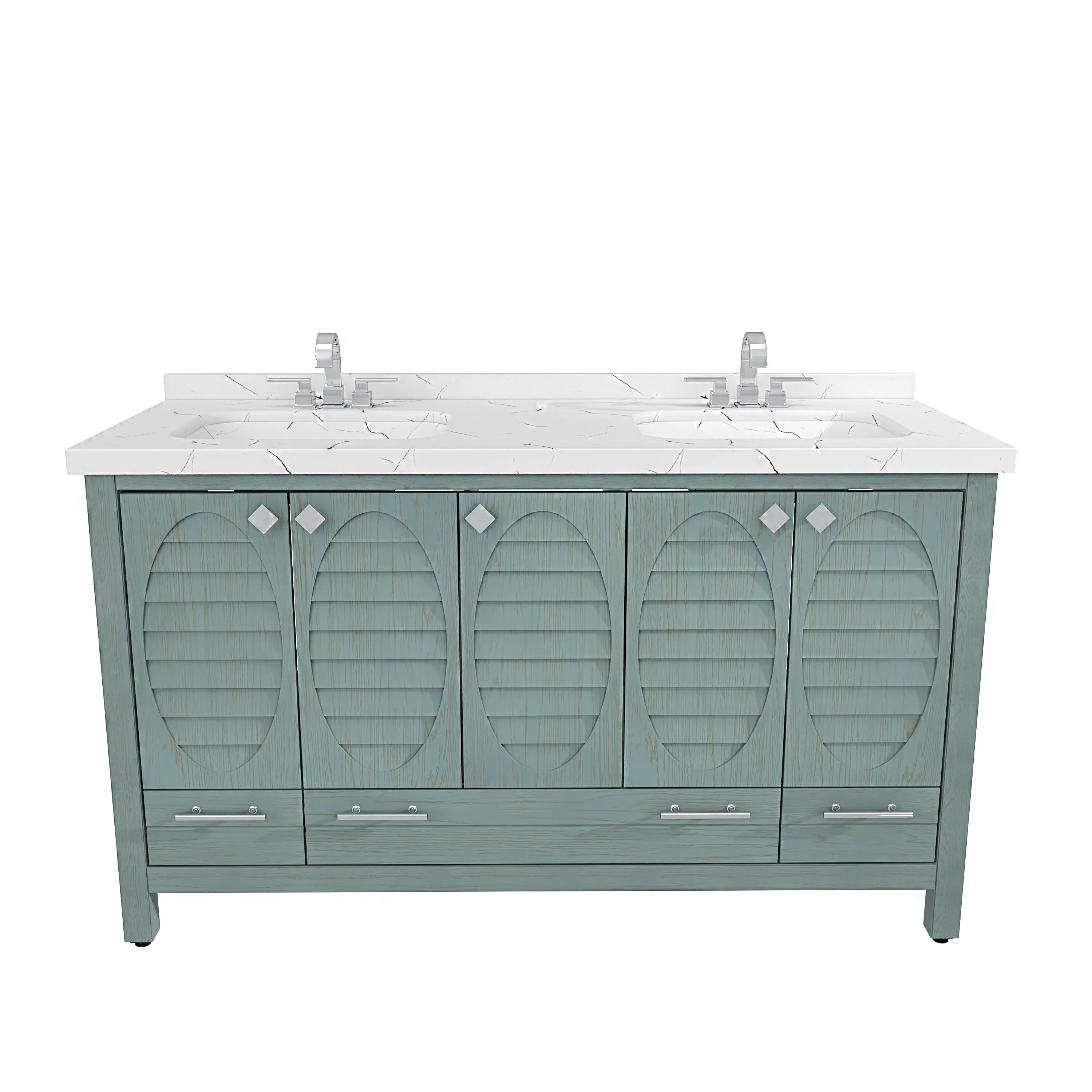 Papatya 59'' Wide Free-standing Double Bathroom Vanity with Engineered Marble Vanity Top