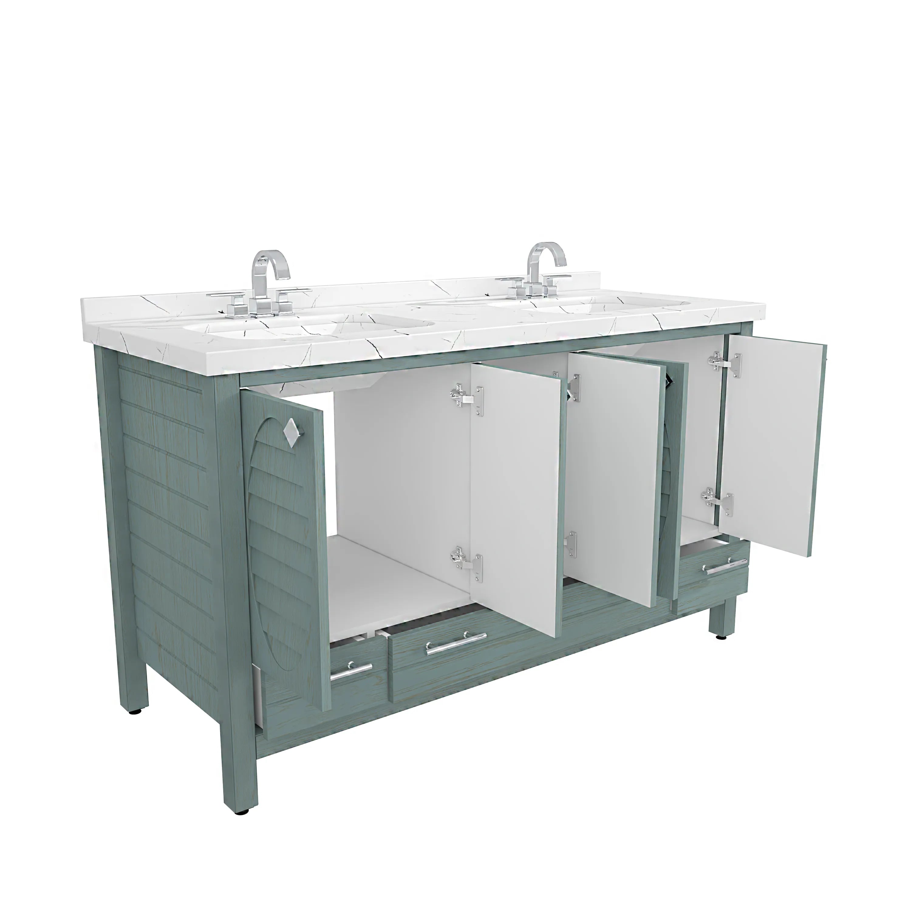 Papatya 59'' Wide Free-standing Double Bathroom Vanity with Engineered Marble Vanity Top