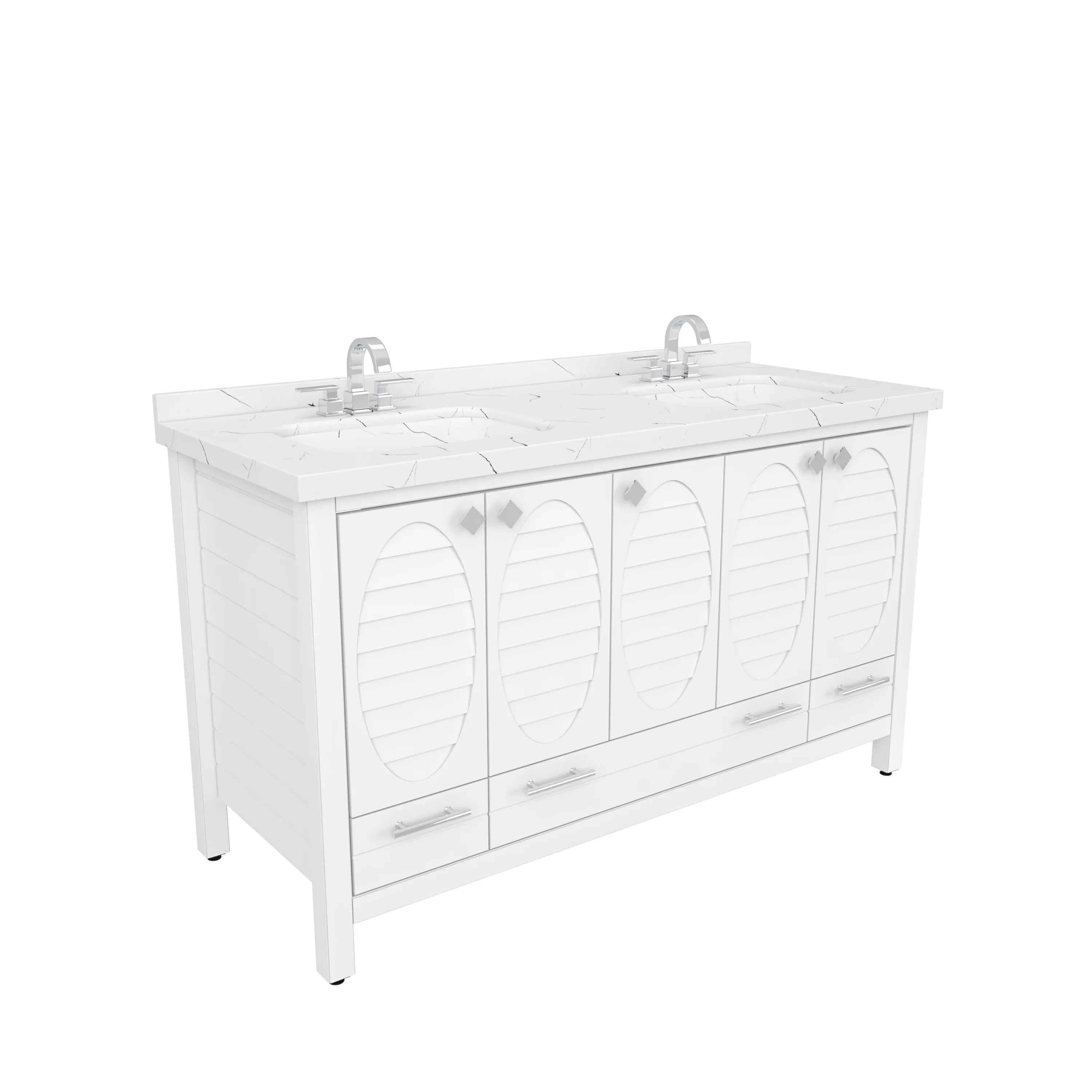 Papatya 59'' Wide Free-standing Double Bathroom Vanity with Engineered Marble Vanity Top