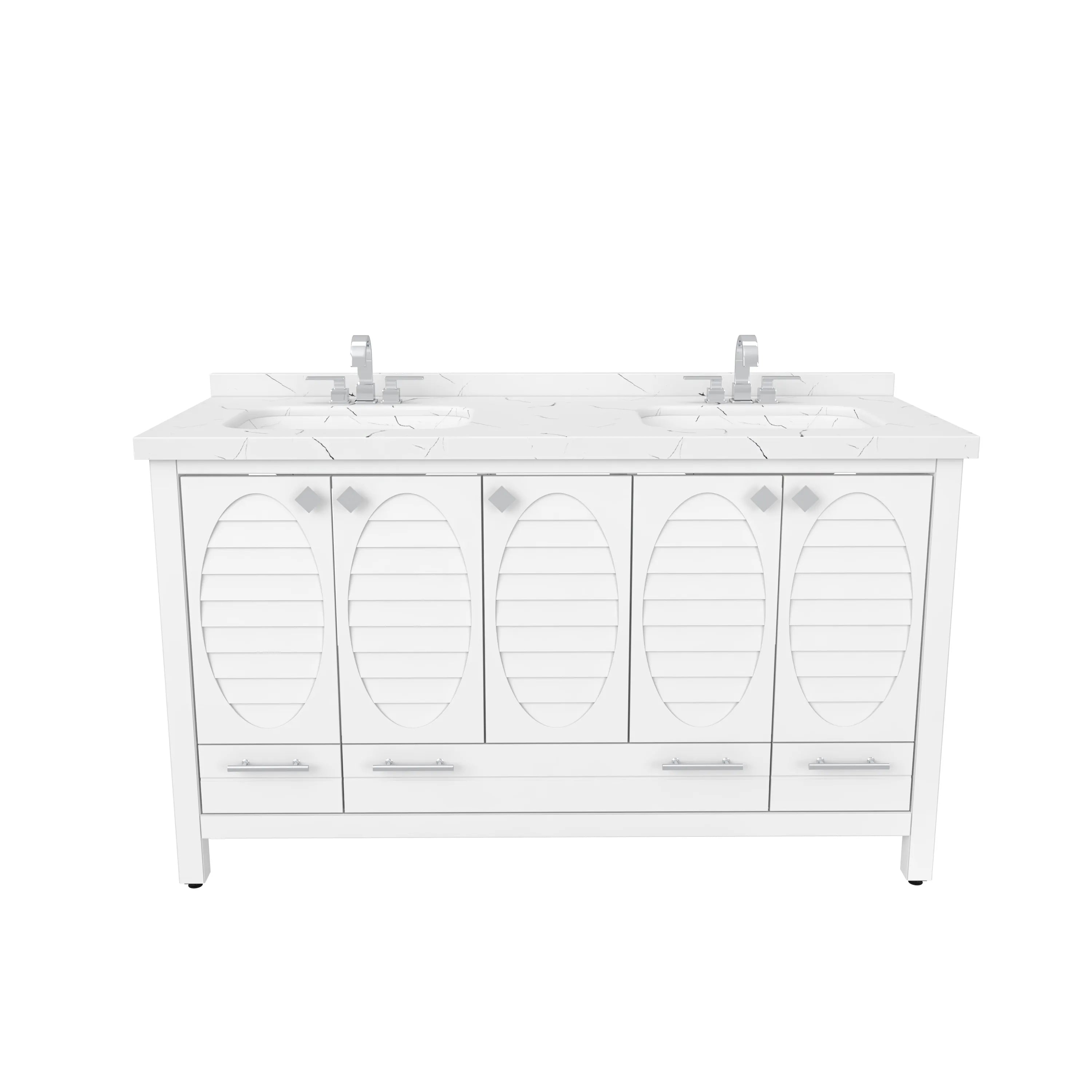 Papatya 59'' Wide Free-standing Double Bathroom Vanity with Engineered Marble Vanity Top