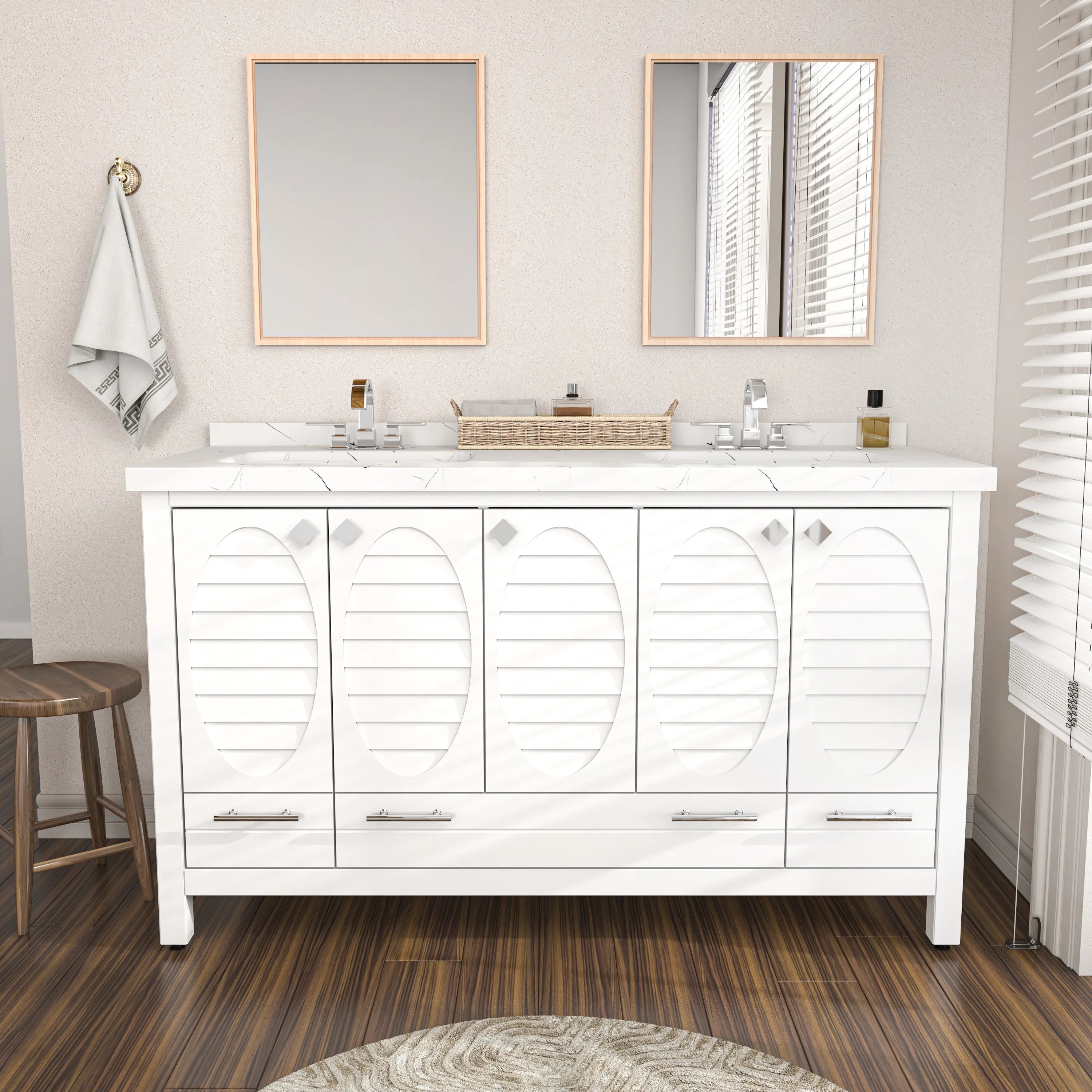 Papatya 59'' Wide Free-standing Double Bathroom Vanity with Engineered Marble Vanity Top