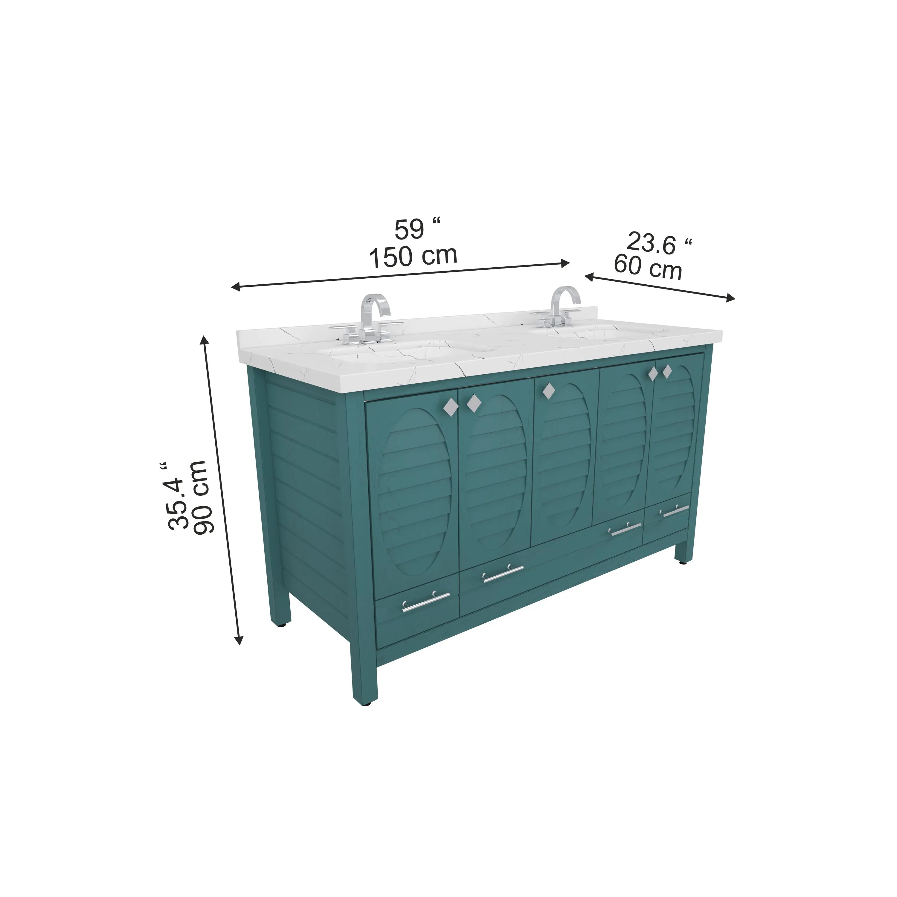 Papatya 59'' Wide Free-standing Double Bathroom Vanity with Engineered Marble Vanity Top