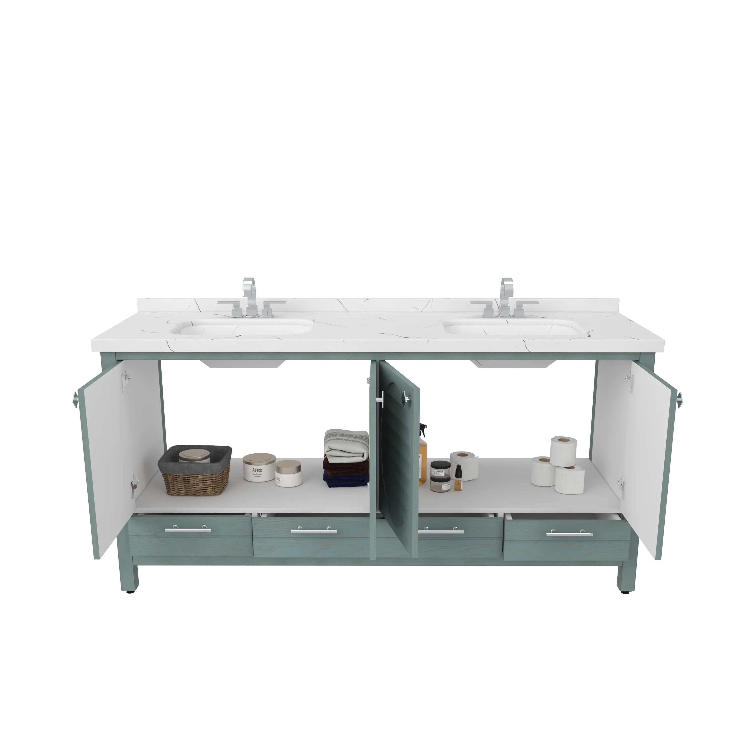 Papatya 71'' Wide Free-standing Double Bathroom Vanity with Engineered Marble Vanity Top