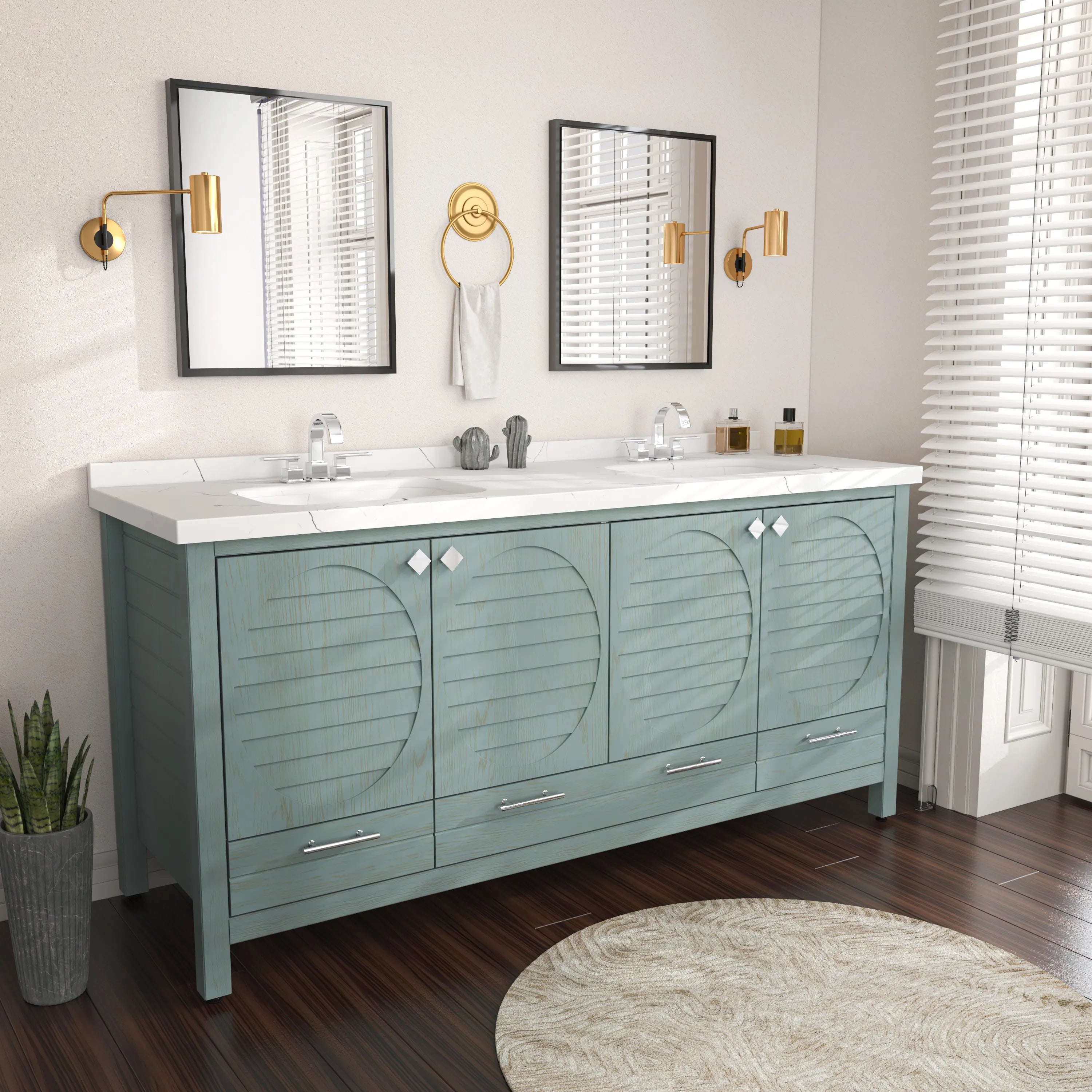 Papatya 71'' Wide Free-standing Double Bathroom Vanity with Engineered Marble Vanity Top
