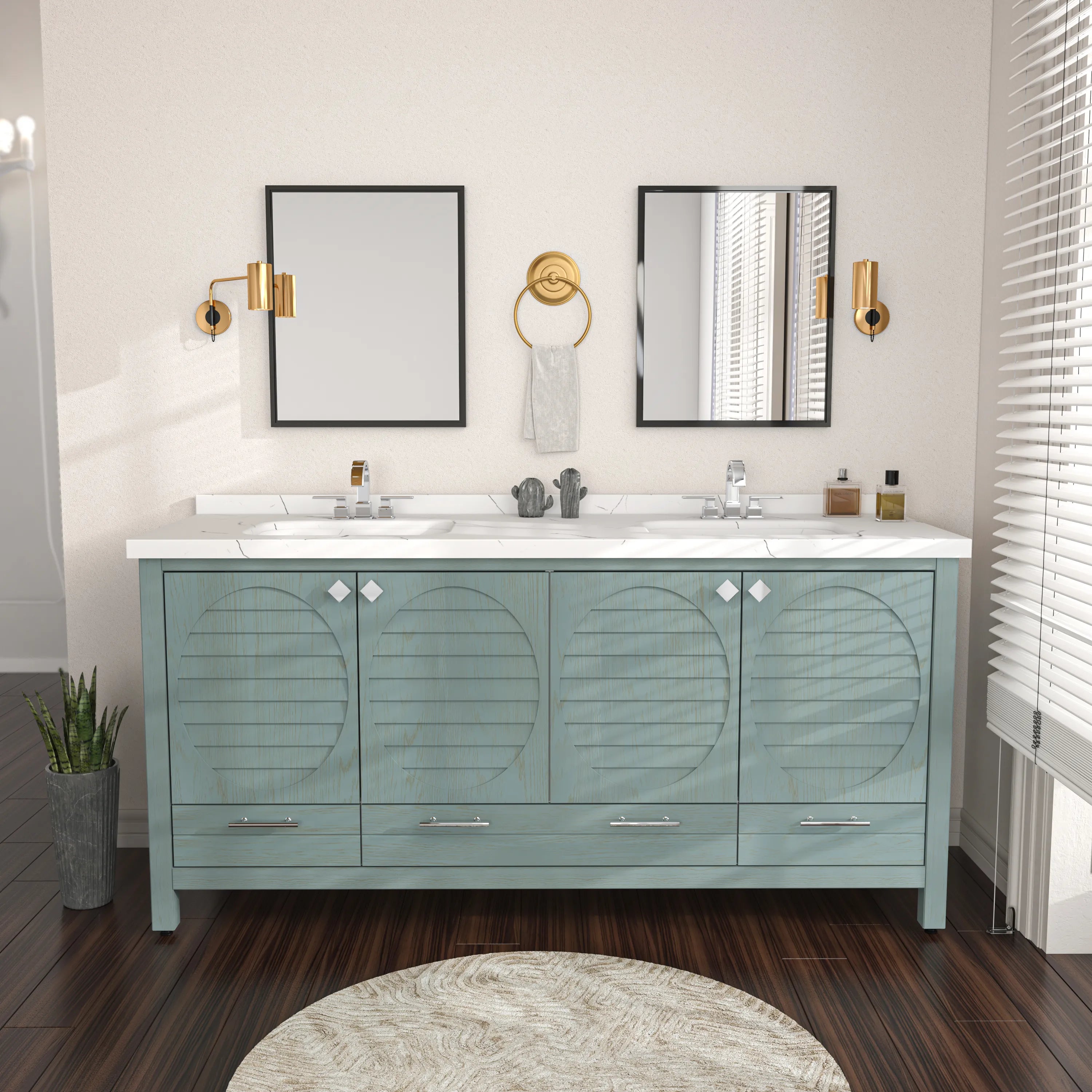 Papatya 71'' Wide Free-standing Double Bathroom Vanity with Engineered Marble Vanity Top