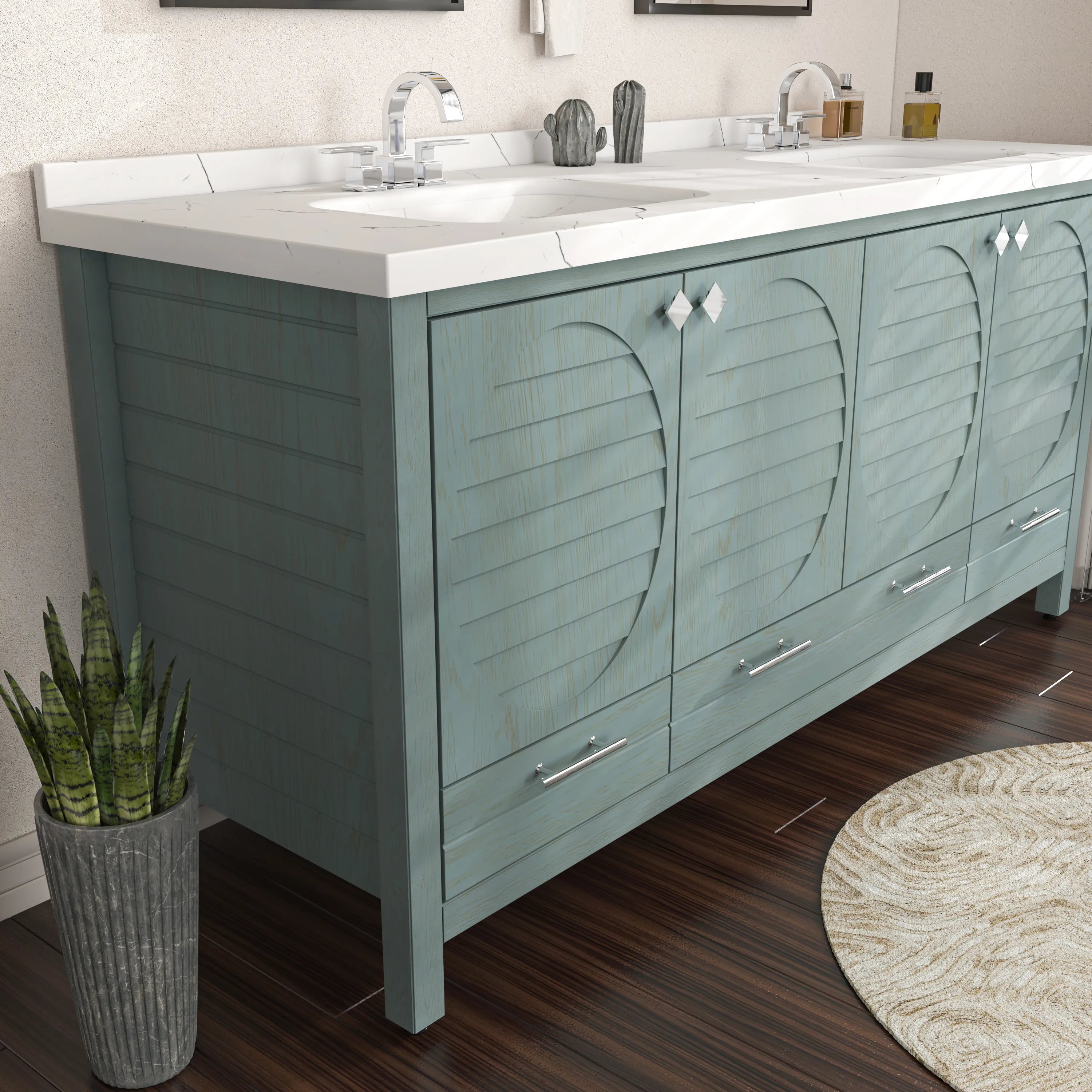 Papatya 71'' Wide Free-standing Double Bathroom Vanity with Engineered Marble Vanity Top