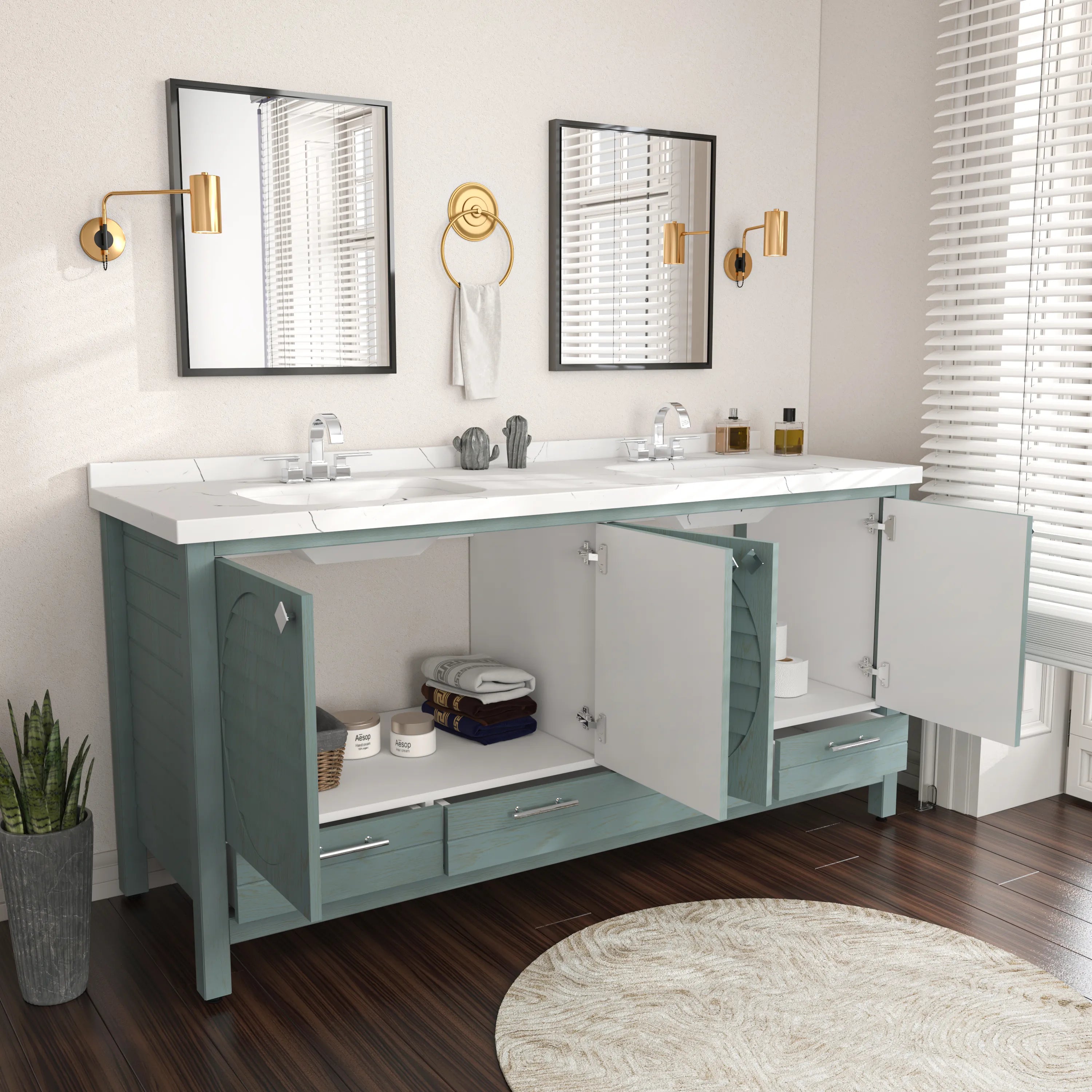 Papatya 71'' Wide Free-standing Double Bathroom Vanity with Engineered Marble Vanity Top