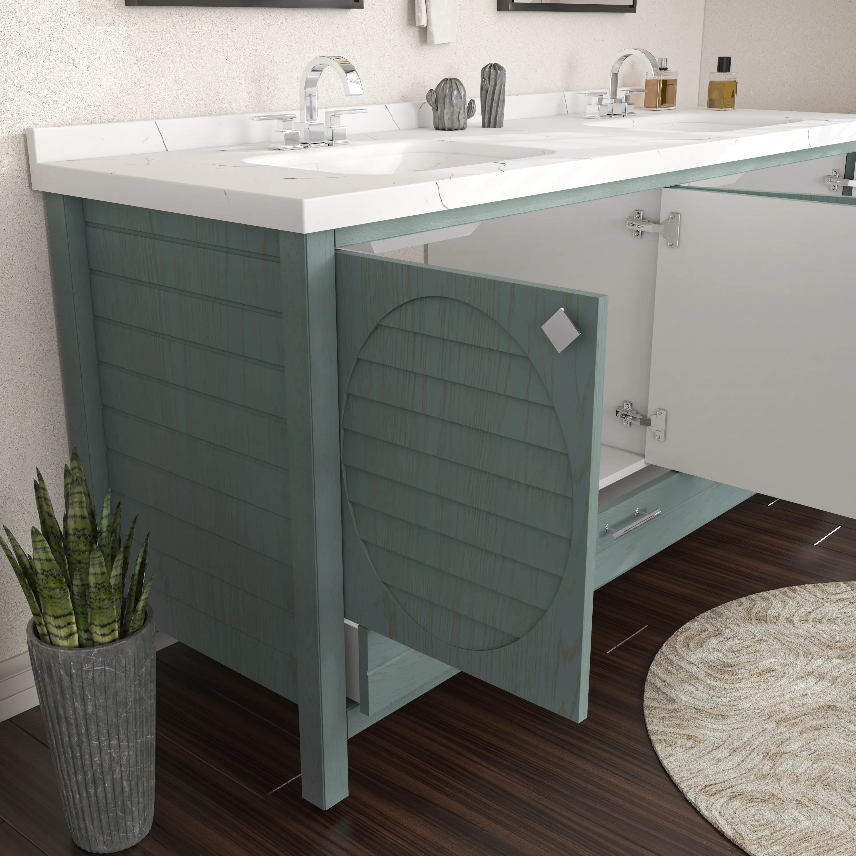 Papatya 71'' Wide Free-standing Double Bathroom Vanity with Engineered Marble Vanity Top